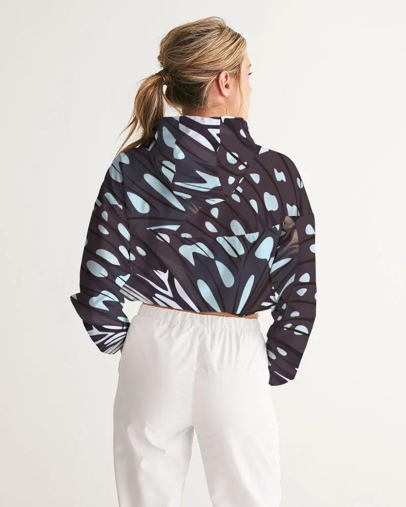 Abstract Blue Butterfly Wings Women's Cropped Windbreaker