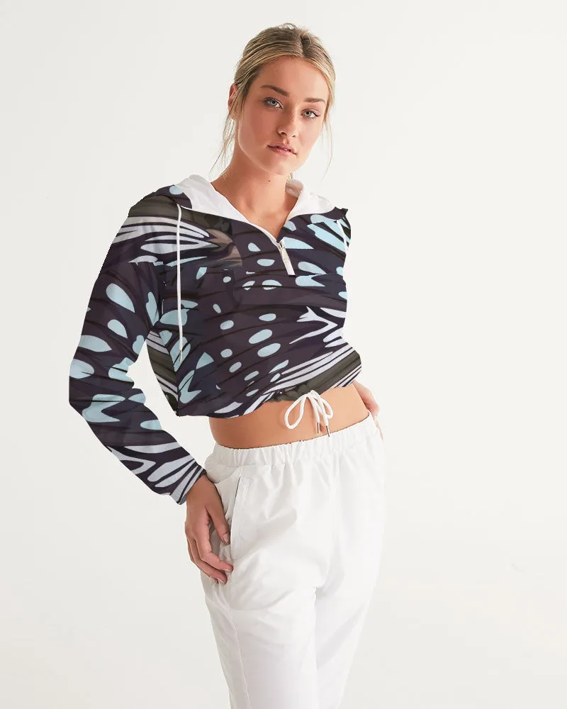 Abstract Blue Butterfly Wings Women's Cropped Windbreaker