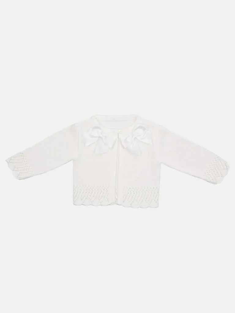 Baby Girl Cardigan with 2 Big Bows - White