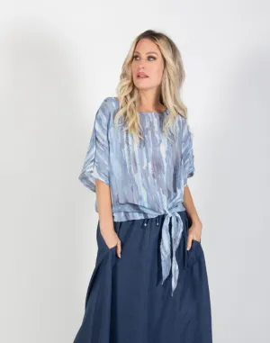 Blue Sky Elbow Sleeve Bamboo Tie Top