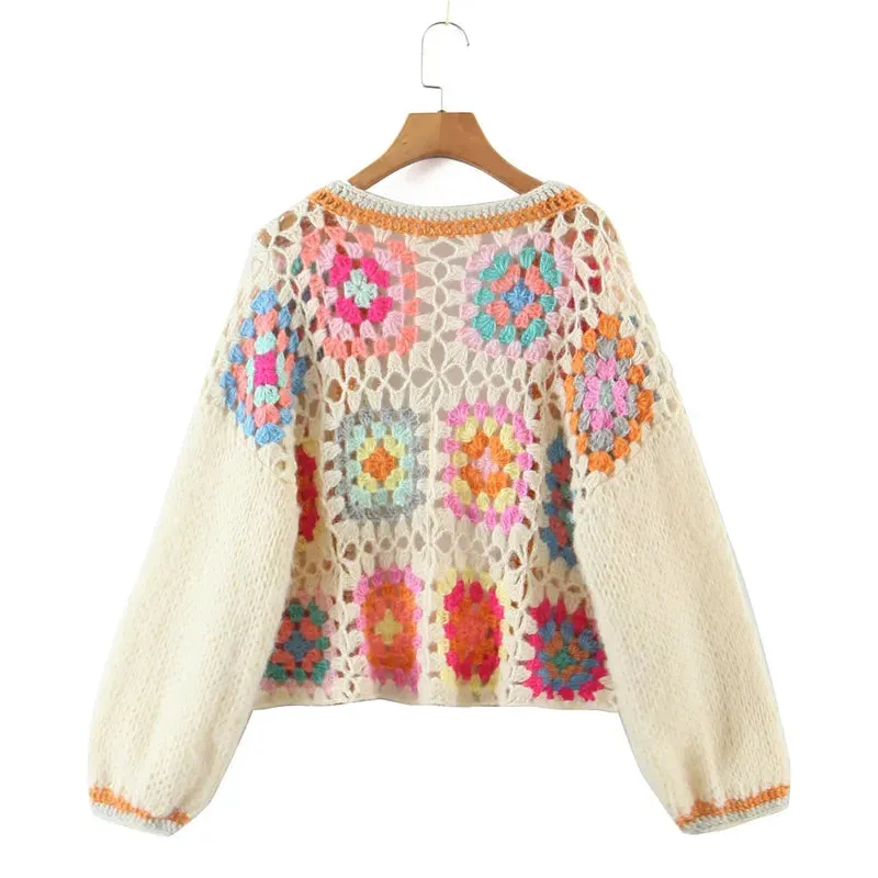 Bohemian Crochet Knit Cardigan Sweater