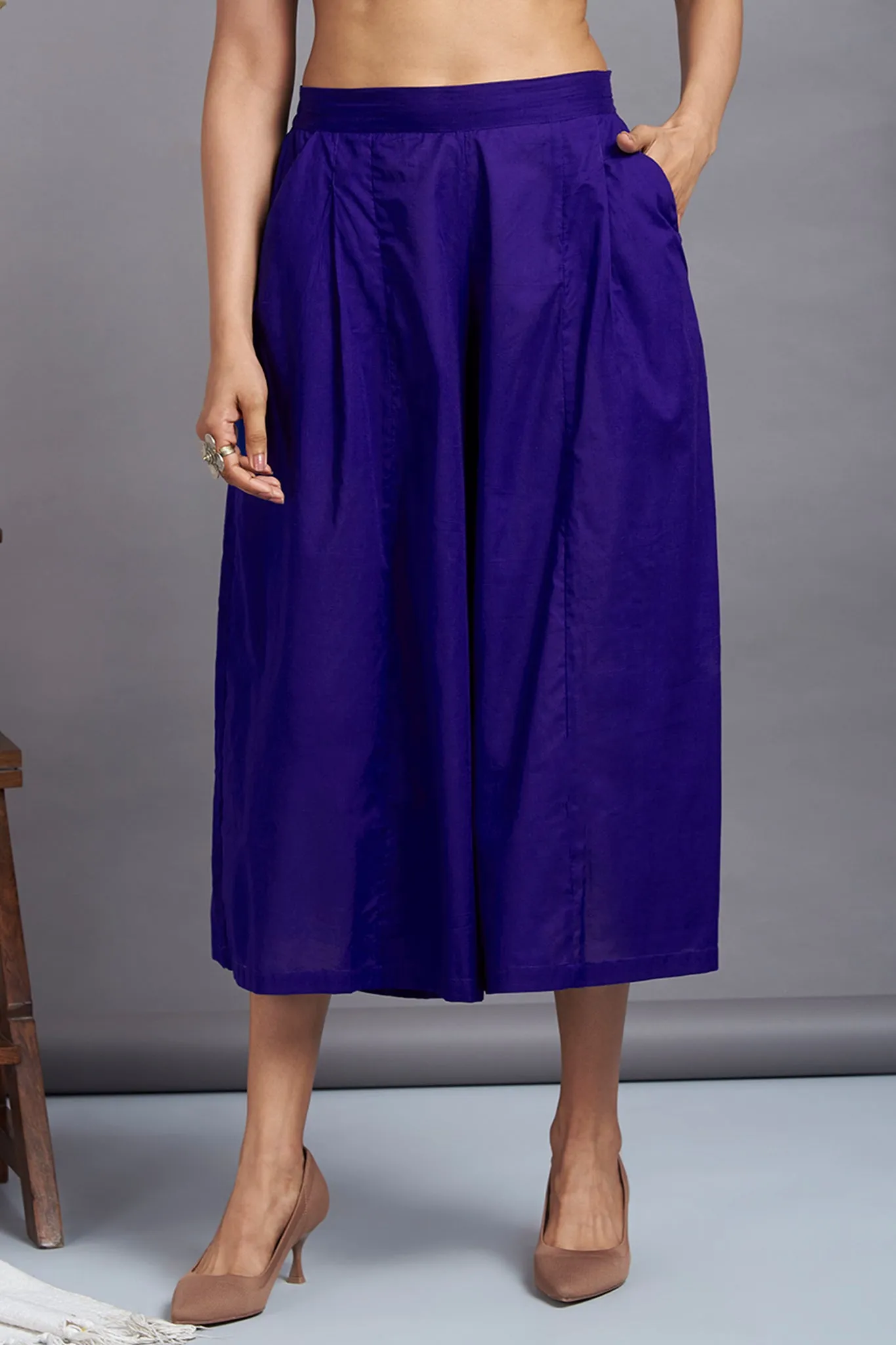 box pleated culotte -purple bloom