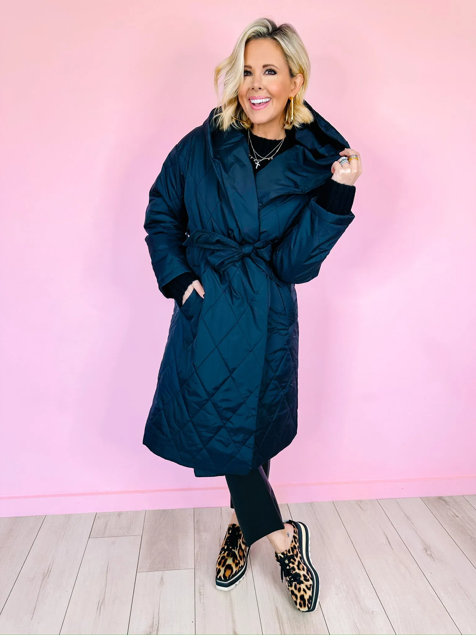 CARPOOL CHIC QUILTED COAT - BLACK