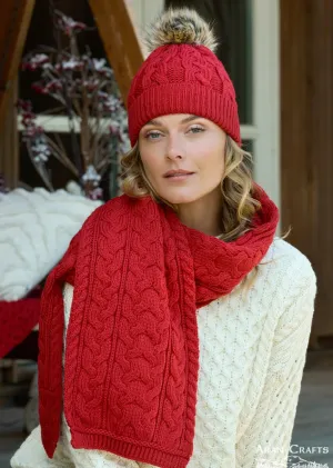 Chunky Cable Knit Aran Scarf | Red