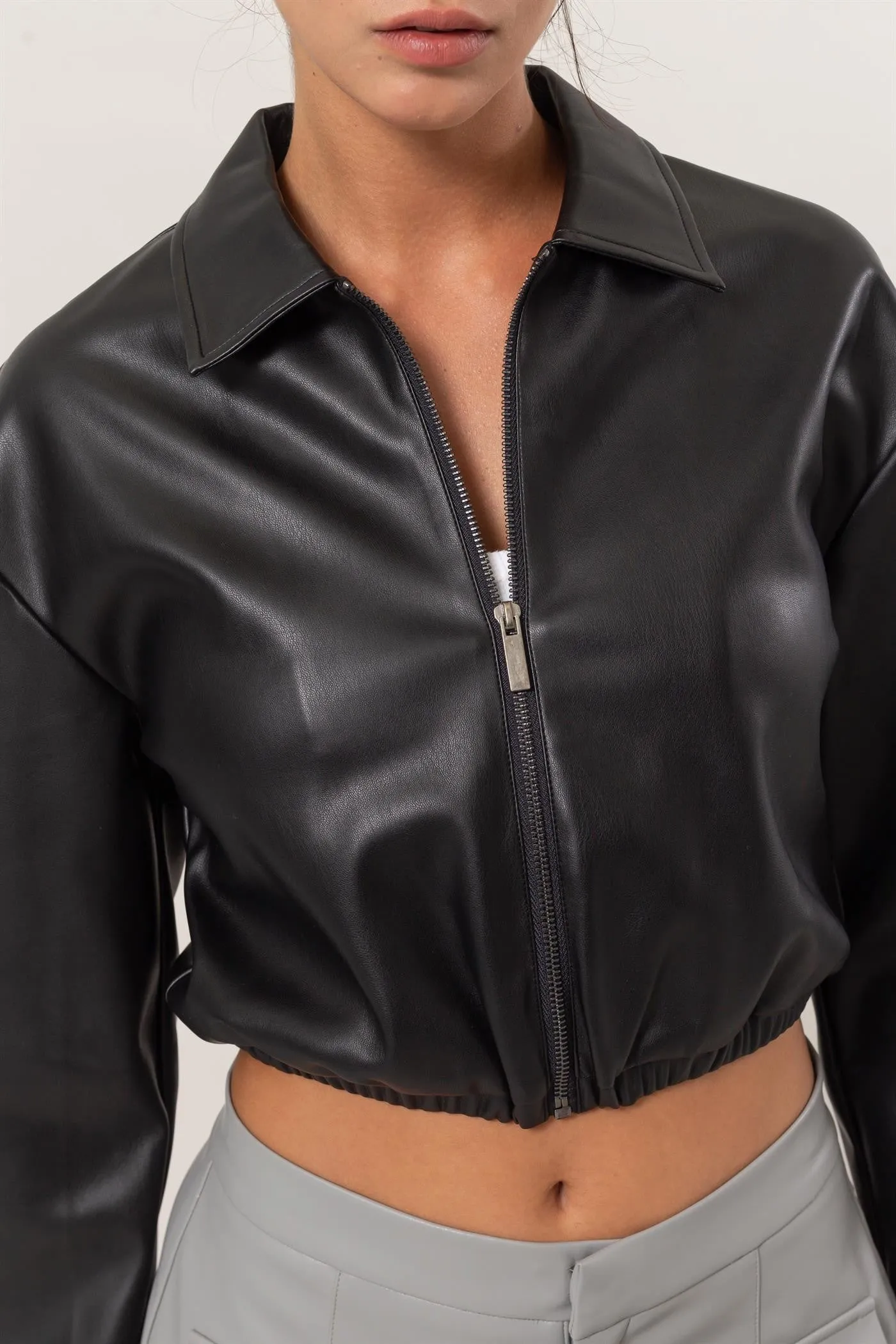 Cropped Leather Jacket