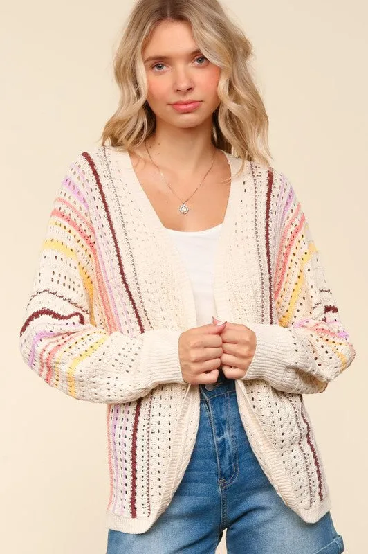 Dolman Open Knit Coral Stripe Cardigan