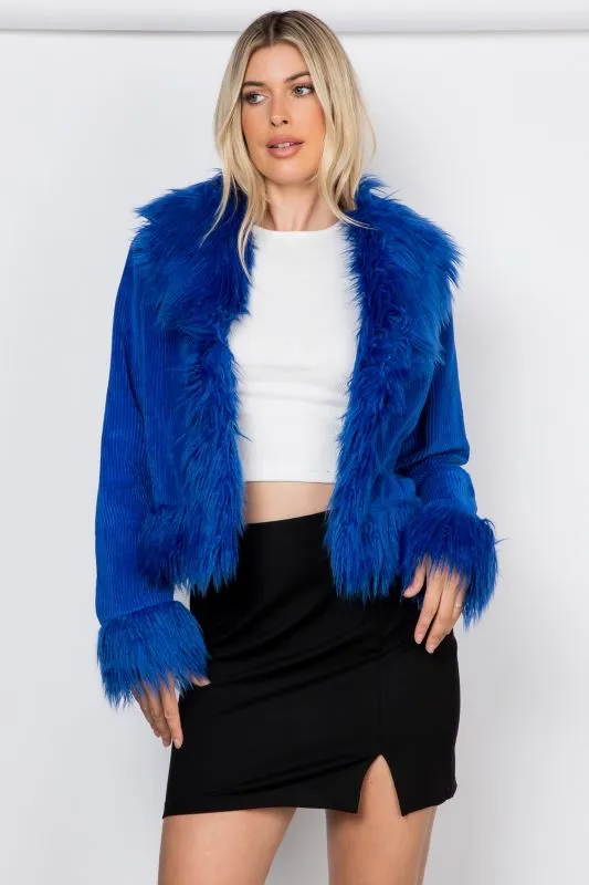 Fur Trim Cord Cropped Jacket