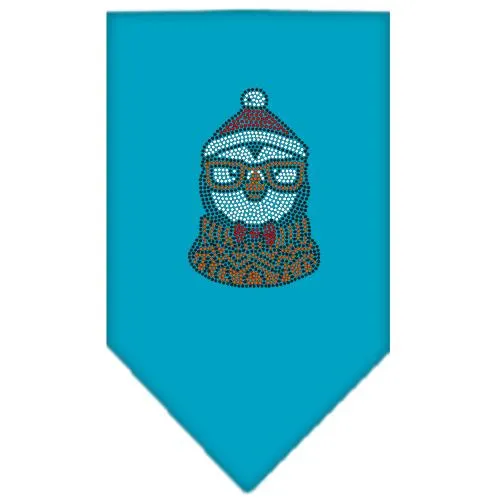 Hipster Penguin Rhinestone Bandana Turquoise Small