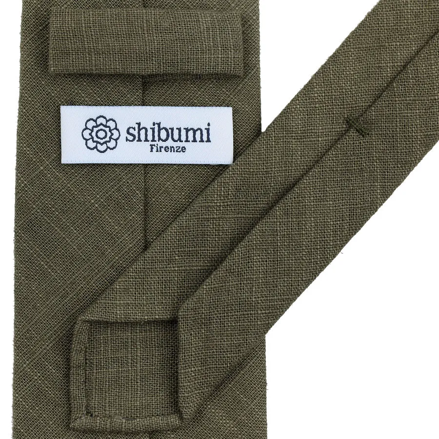 Japanese Ramie Tie - Army - Hand-Rolled