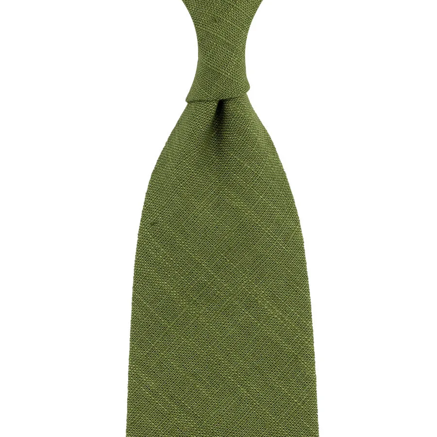 Japanese Ramie Tie - Olive - Hand-Rolled