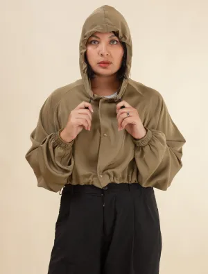 Keiko Cropped Twill Jacket  (Avocado)