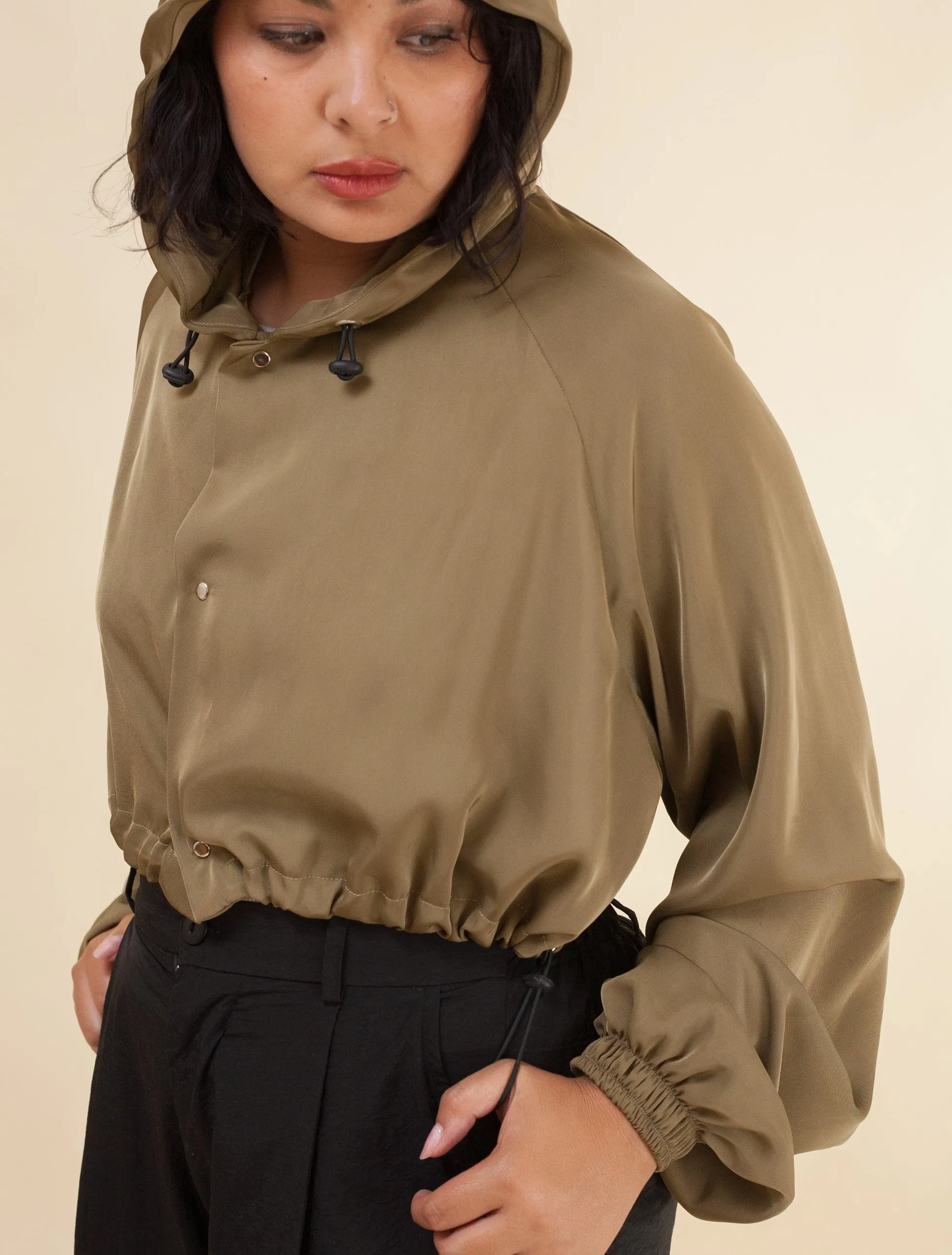 Keiko Cropped Twill Jacket  (Avocado)