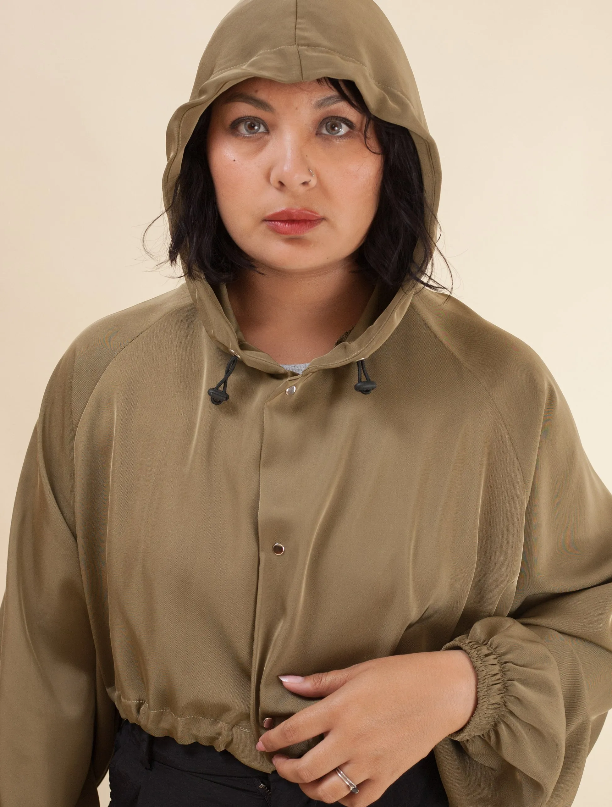 Keiko Cropped Twill Jacket  (Avocado)