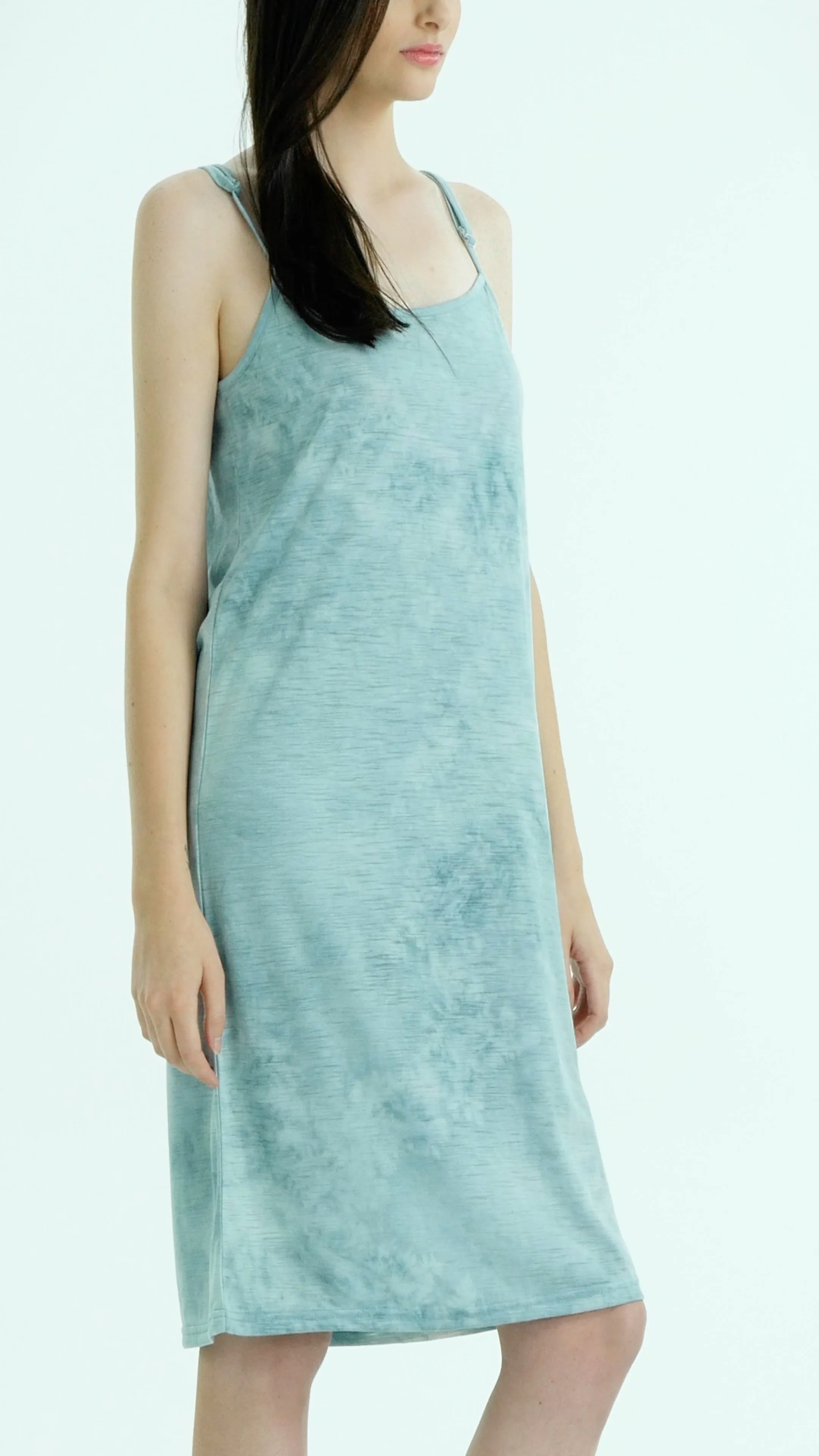 Knee length tie dye knit full slip dress