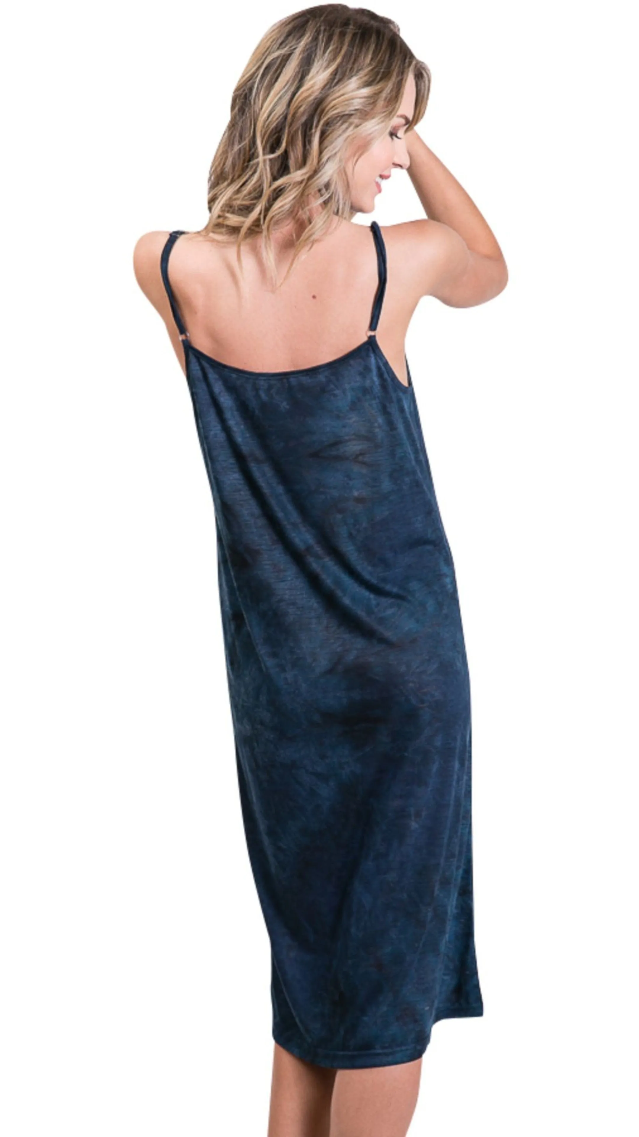 Knee length tie dye knit full slip dress