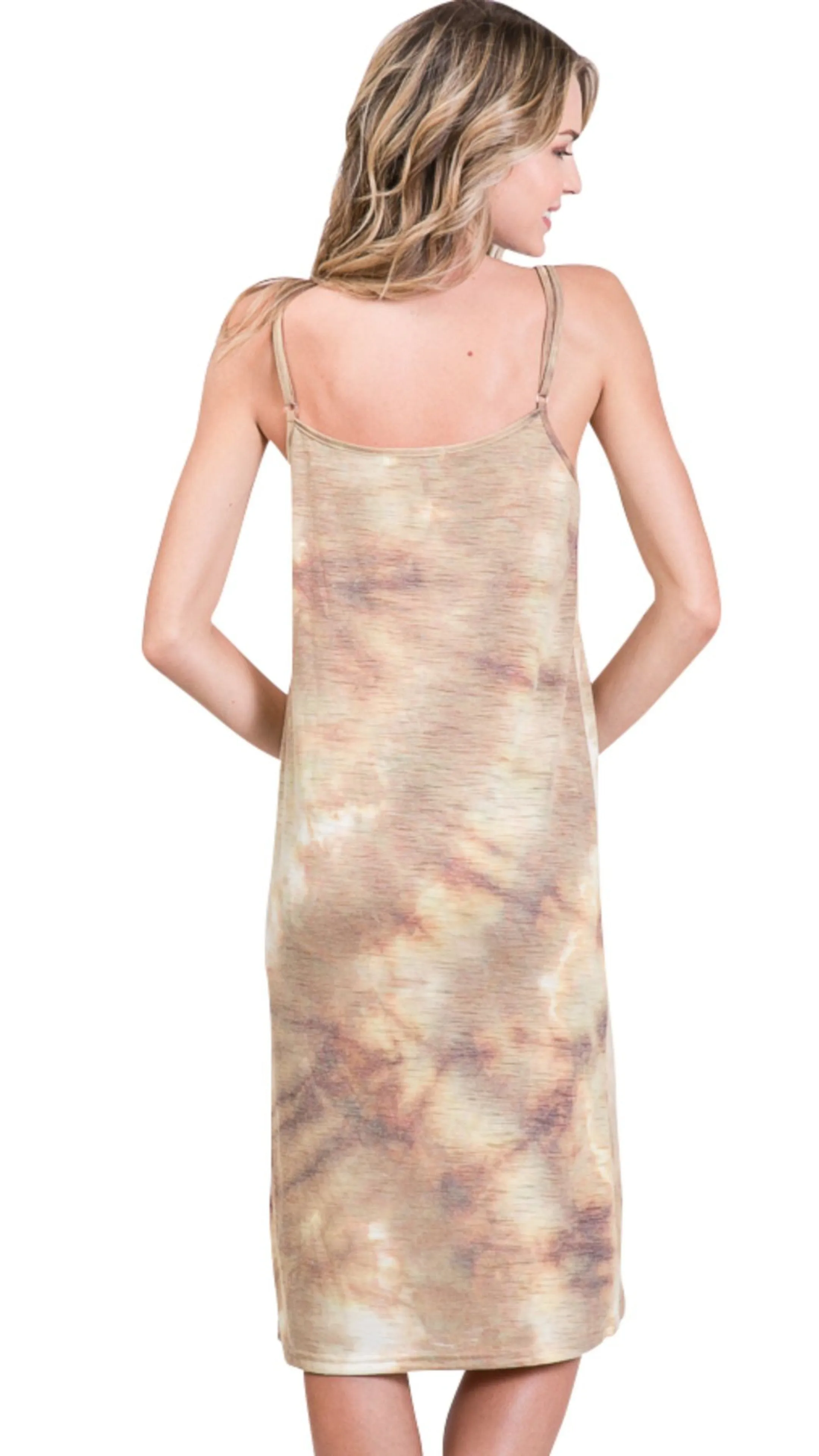 Knee length tie dye knit full slip dress