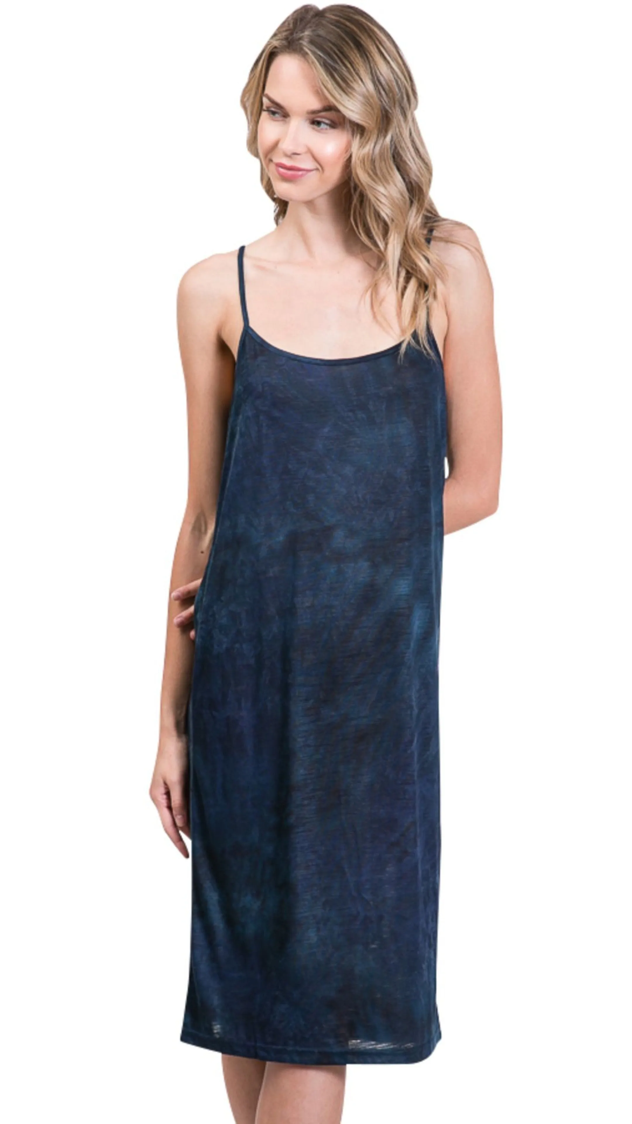 Knee length tie dye knit full slip dress