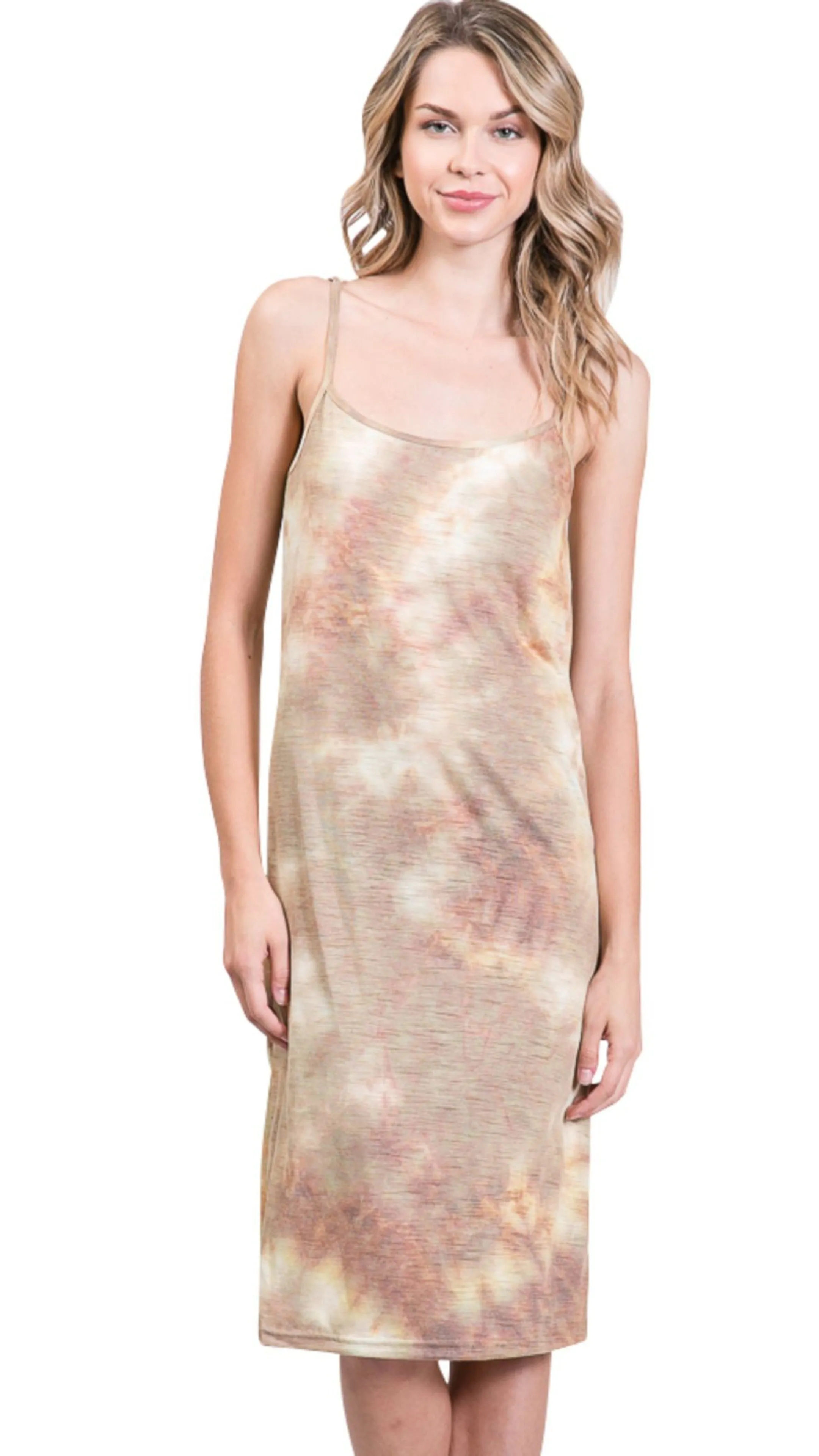 Knee length tie dye knit full slip dress