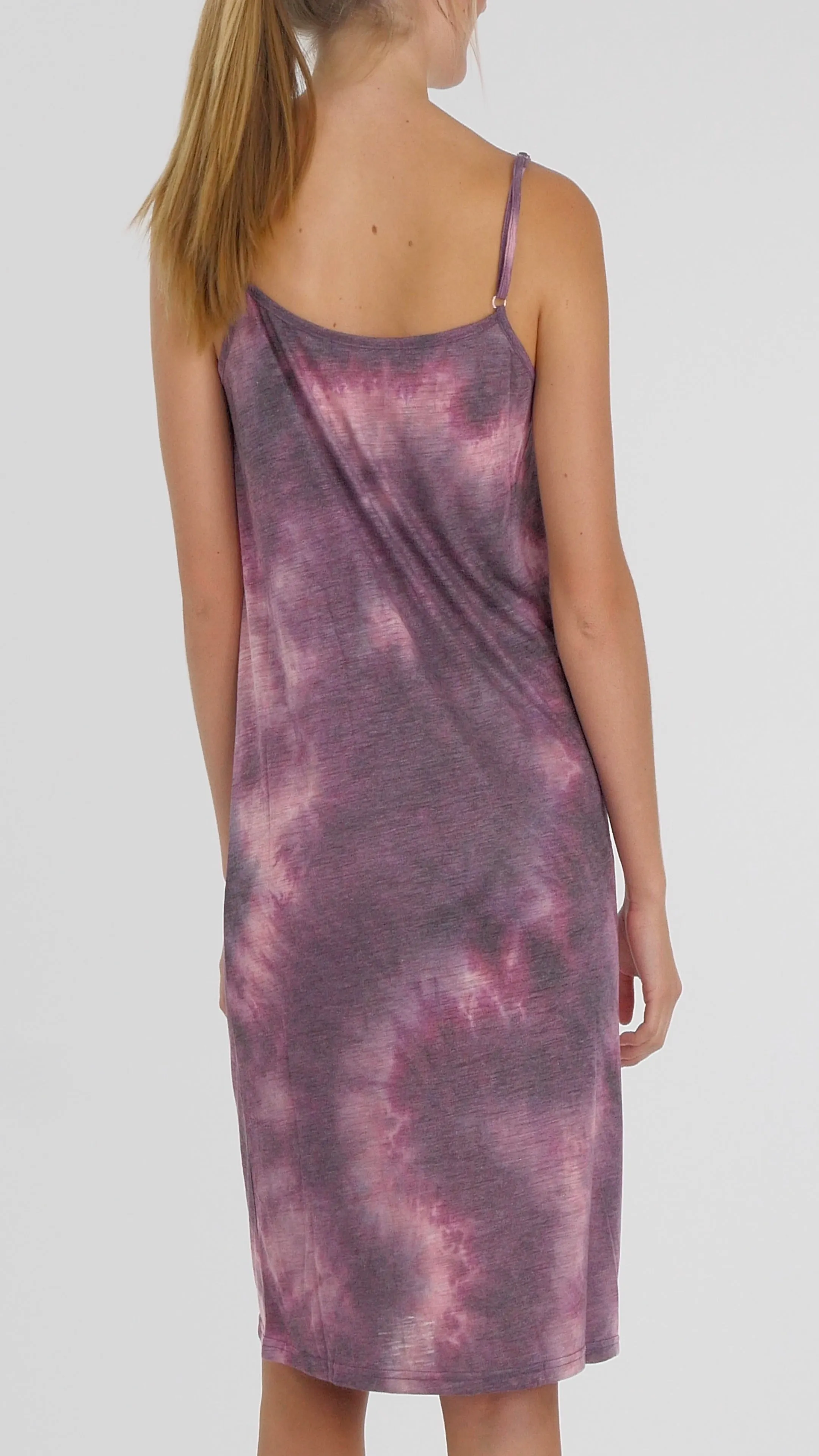 Knee length tie dye knit full slip dress