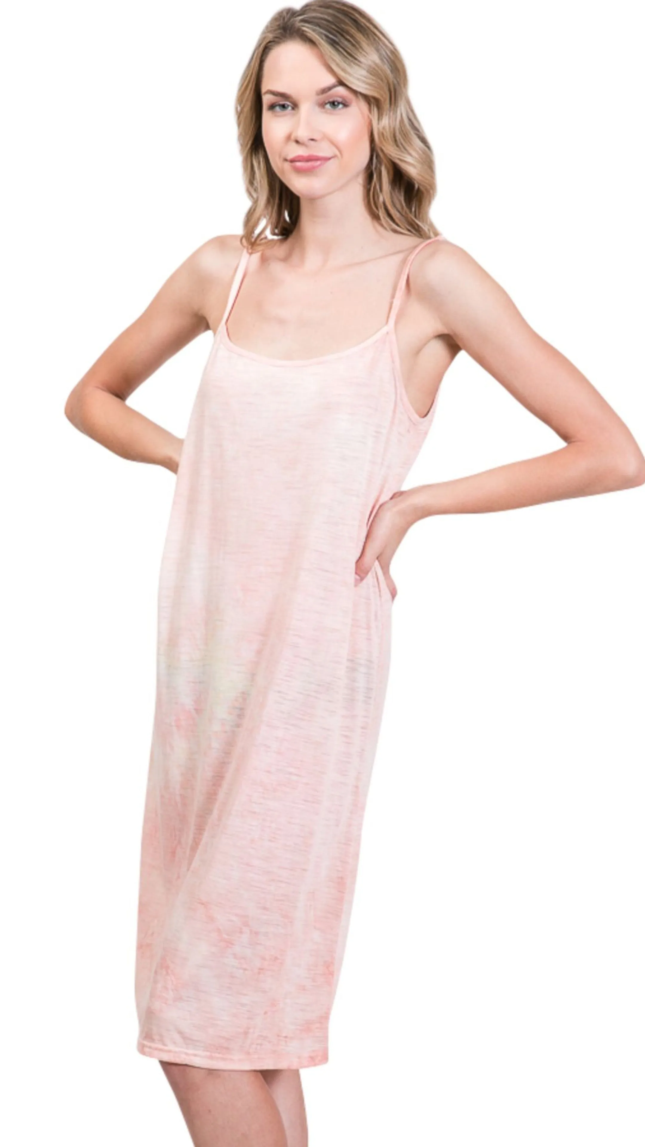 Knee length tie dye knit full slip dress