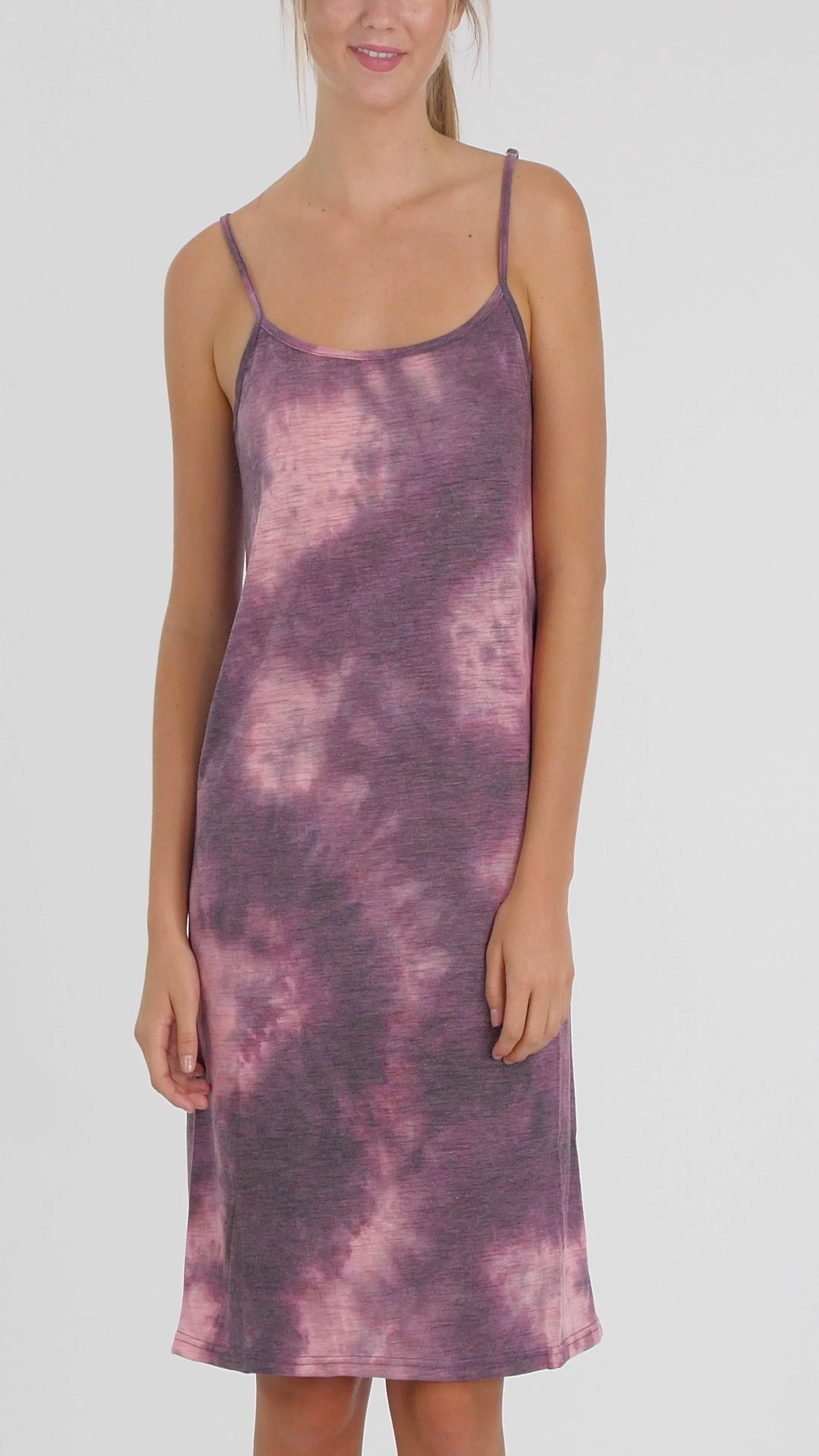 Knee length tie dye knit full slip dress