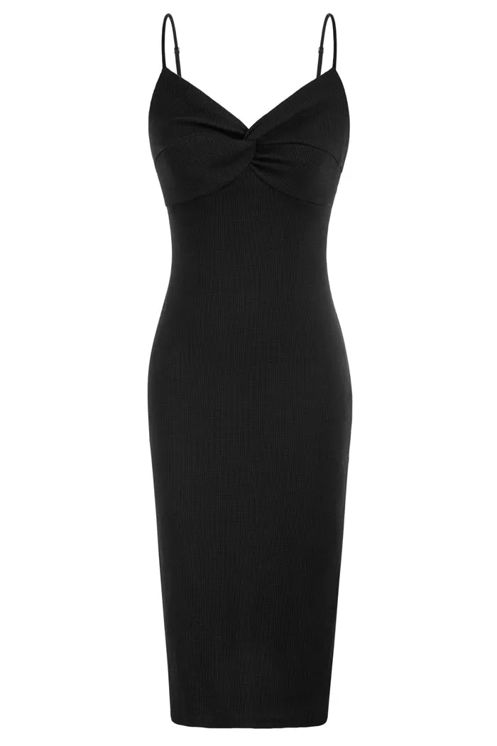 Knotted Bodice Cami Dress Spaghetti Straps Side Slit Bodycon Dress