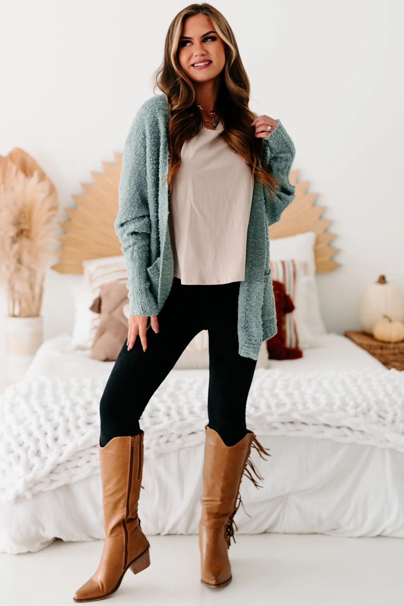 Lovely Reflection Closed Knit Cardigan (Sage)