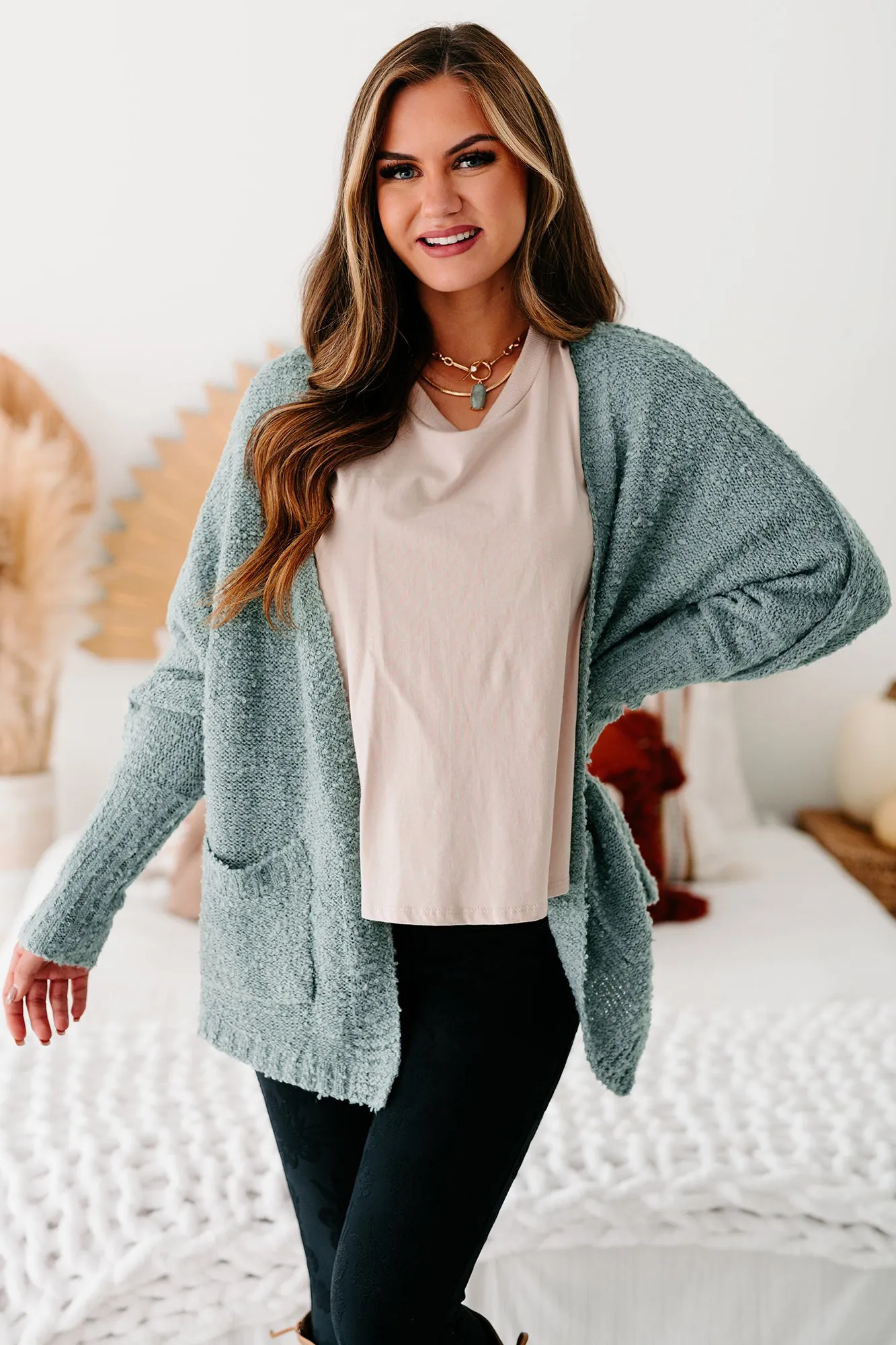 Lovely Reflection Closed Knit Cardigan (Sage)