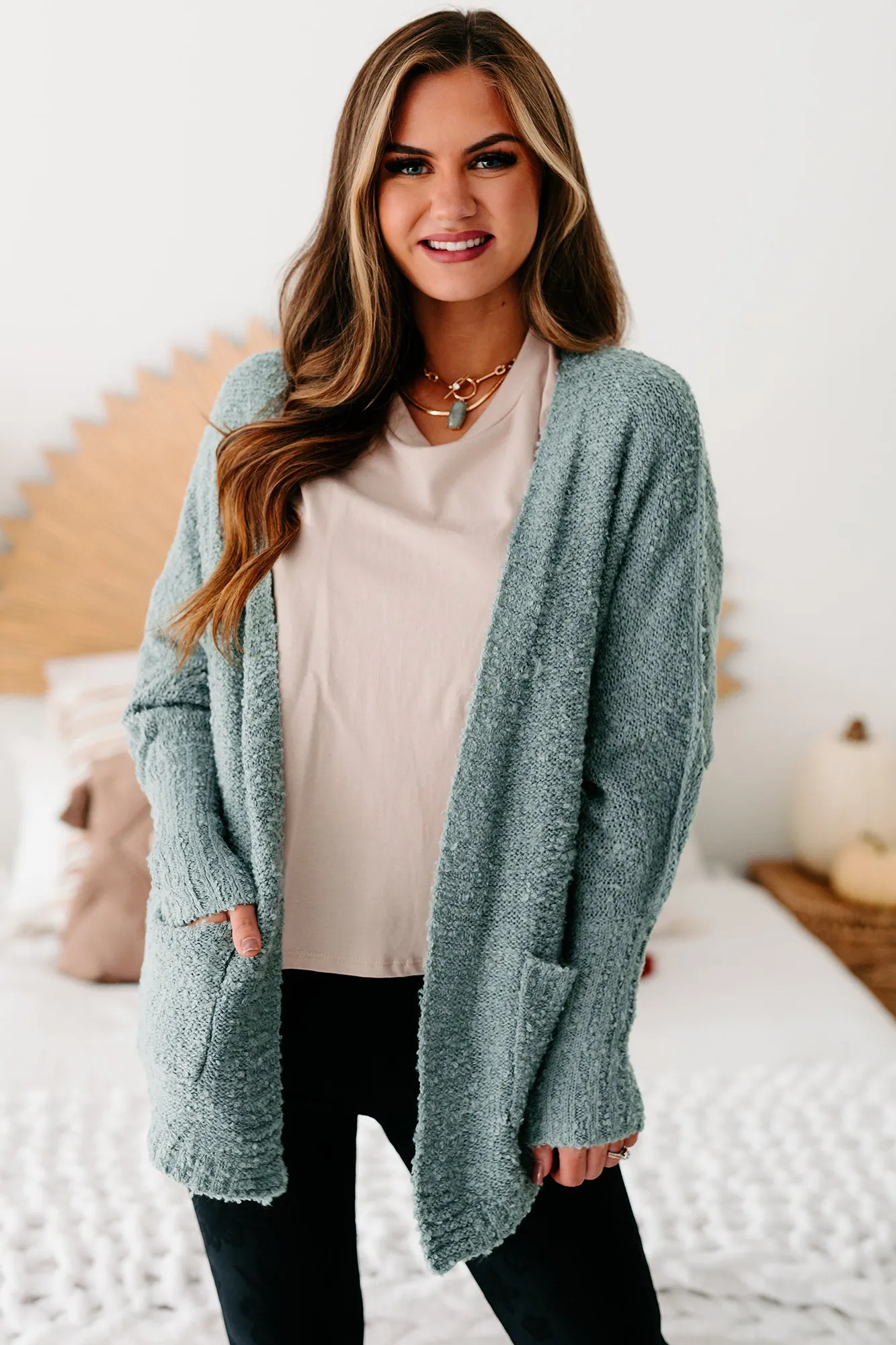 Lovely Reflection Closed Knit Cardigan (Sage)