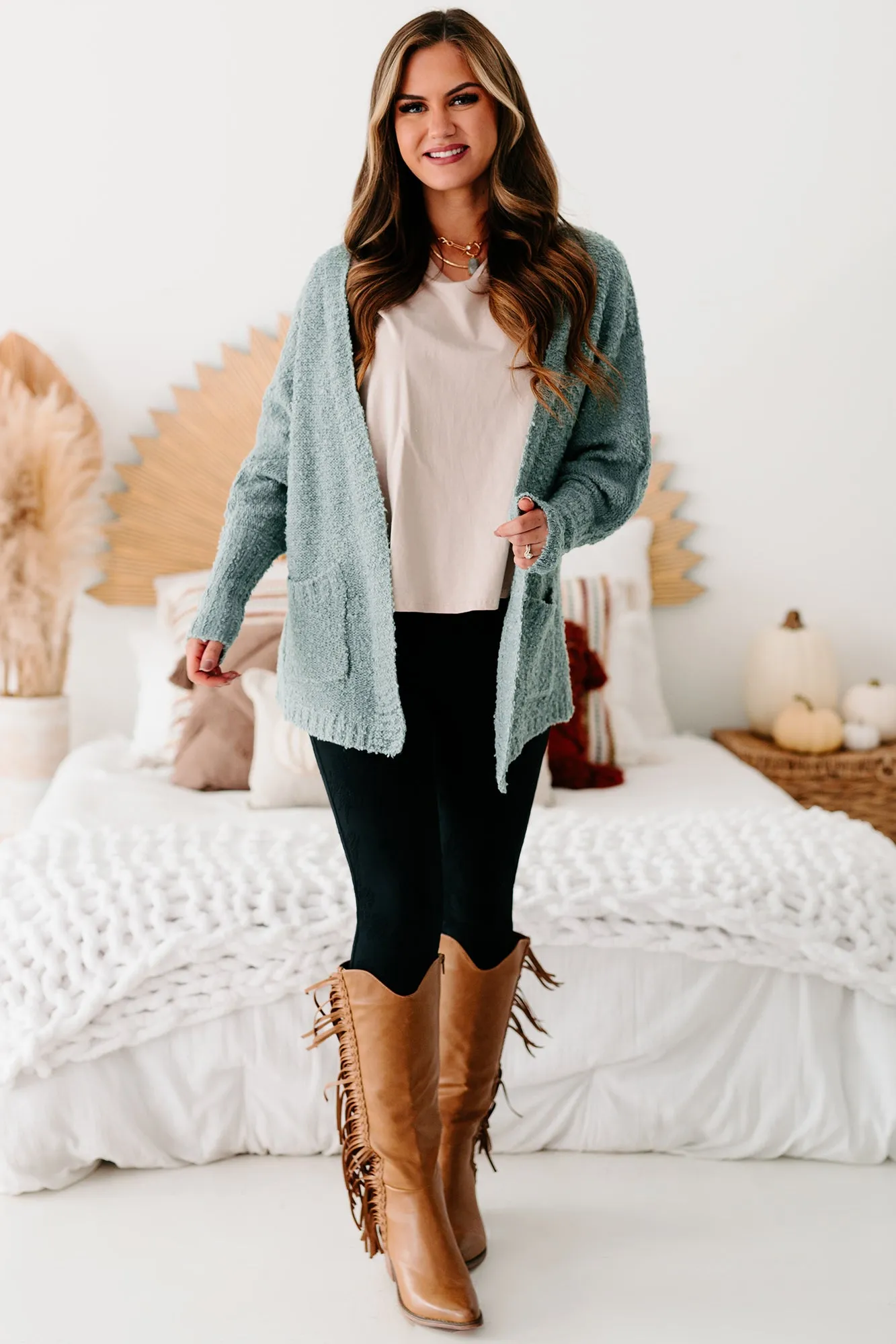 Lovely Reflection Closed Knit Cardigan (Sage)