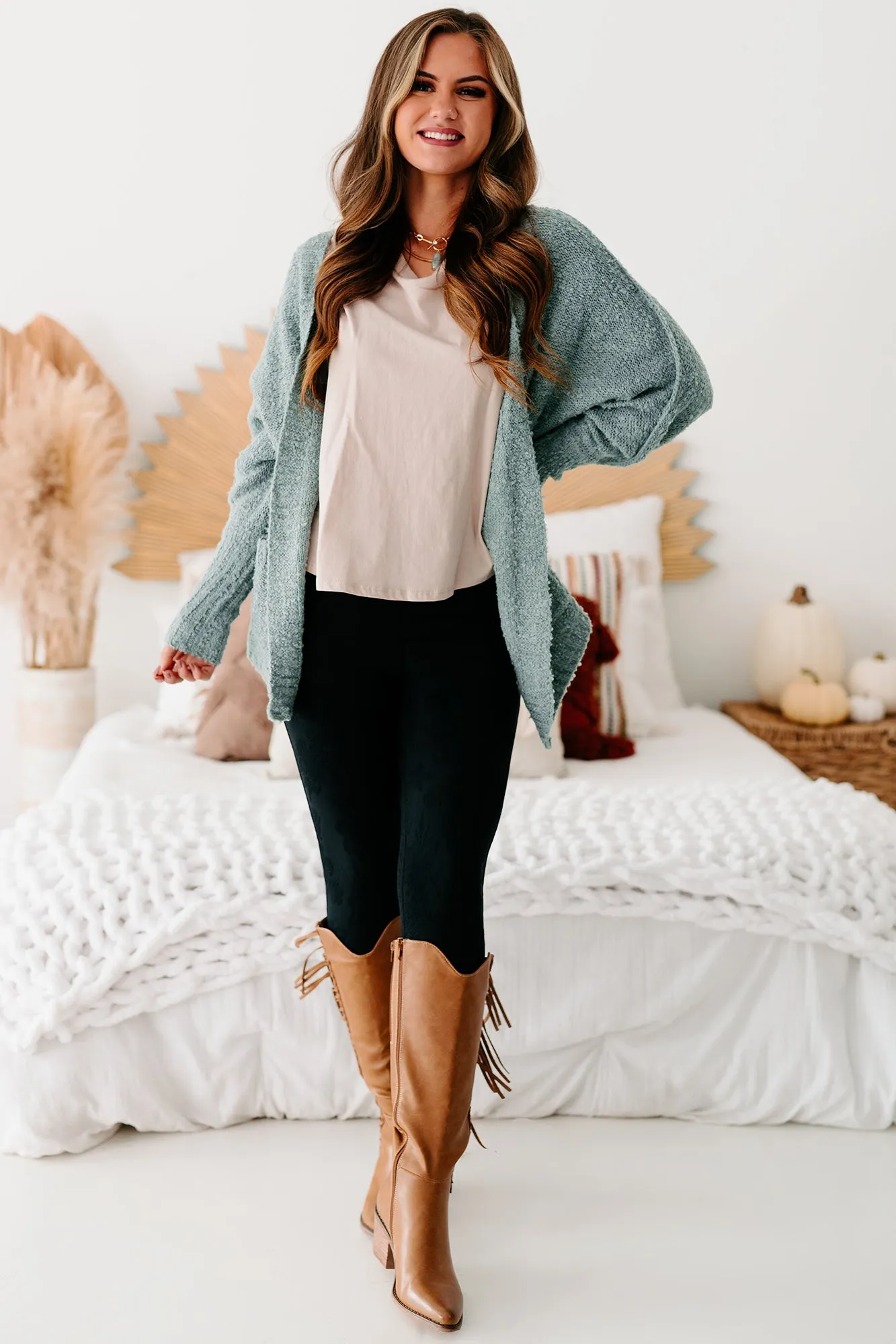 Lovely Reflection Closed Knit Cardigan (Sage)