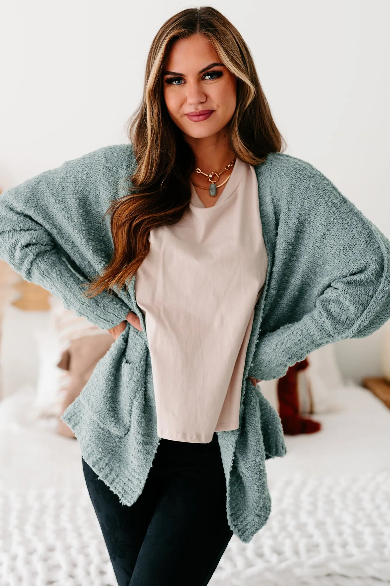 Lovely Reflection Closed Knit Cardigan (Sage)