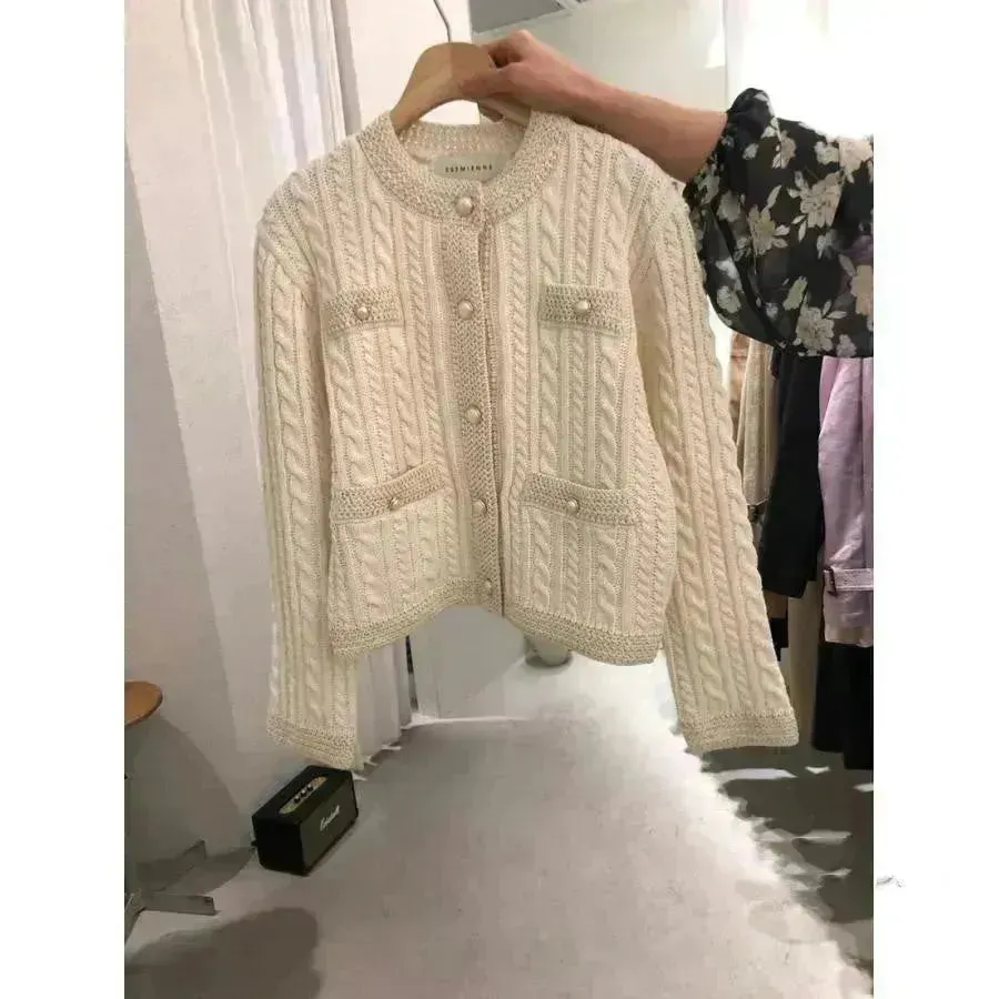 New Autumn Winter Ladies Button Twist Knit Sweater Cardigan