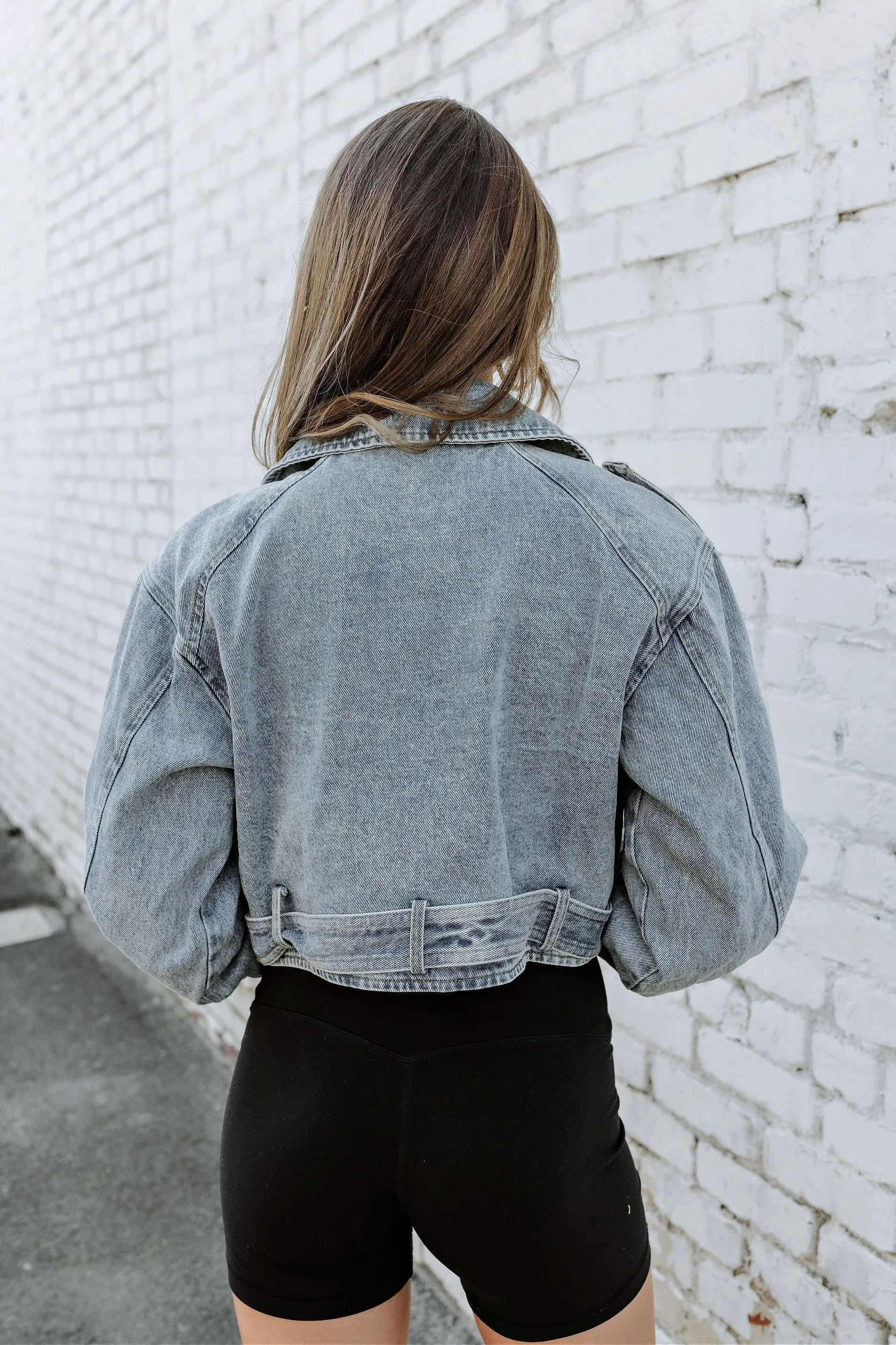 NEW!! Cropped Denim Moto Jacket