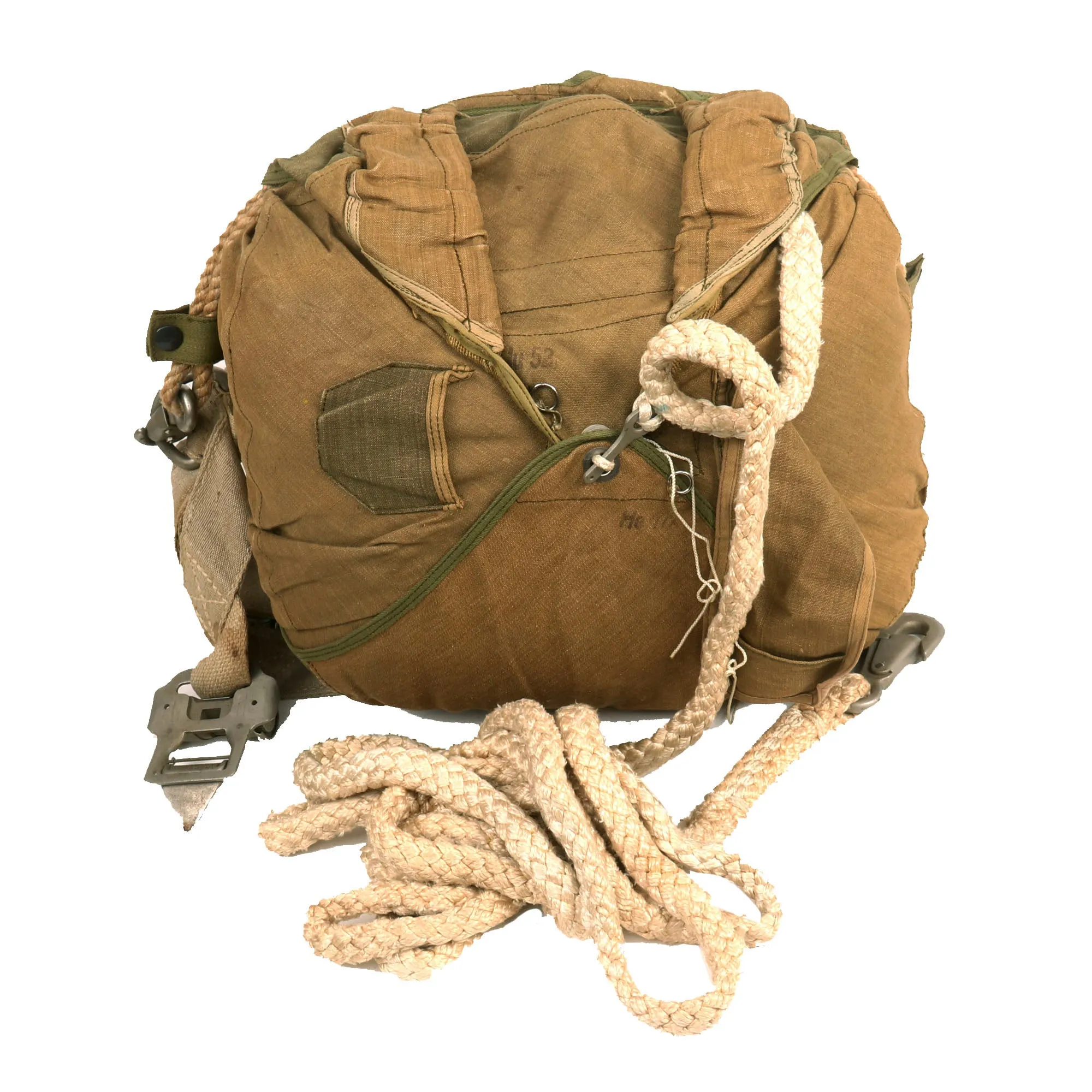 Original German WWII Luftwaffe Fallschirmjäger Parachute Complete Set with Harness and Transit Chest dated 1944