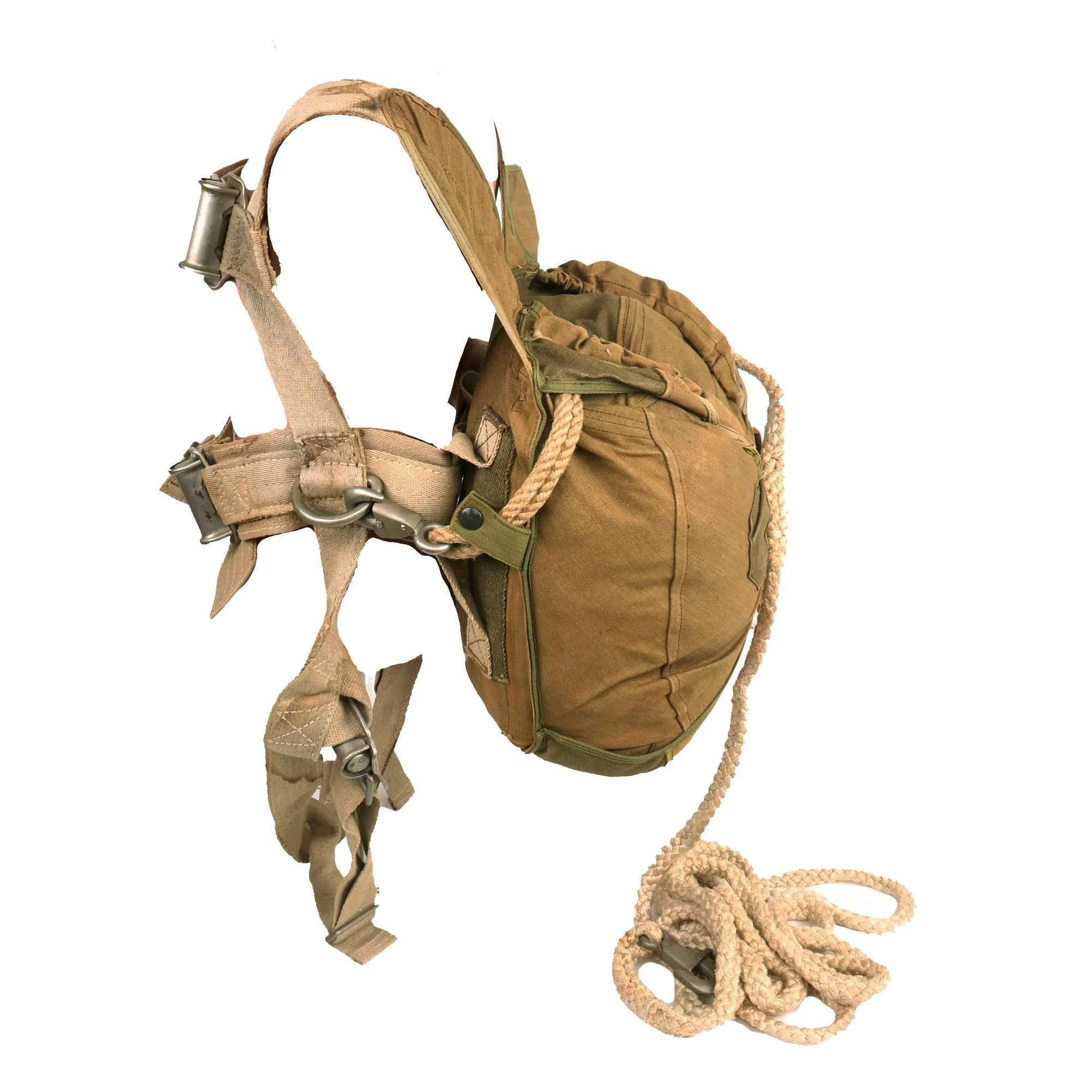 Original German WWII Luftwaffe Fallschirmjäger Parachute Complete Set with Harness and Transit Chest dated 1944