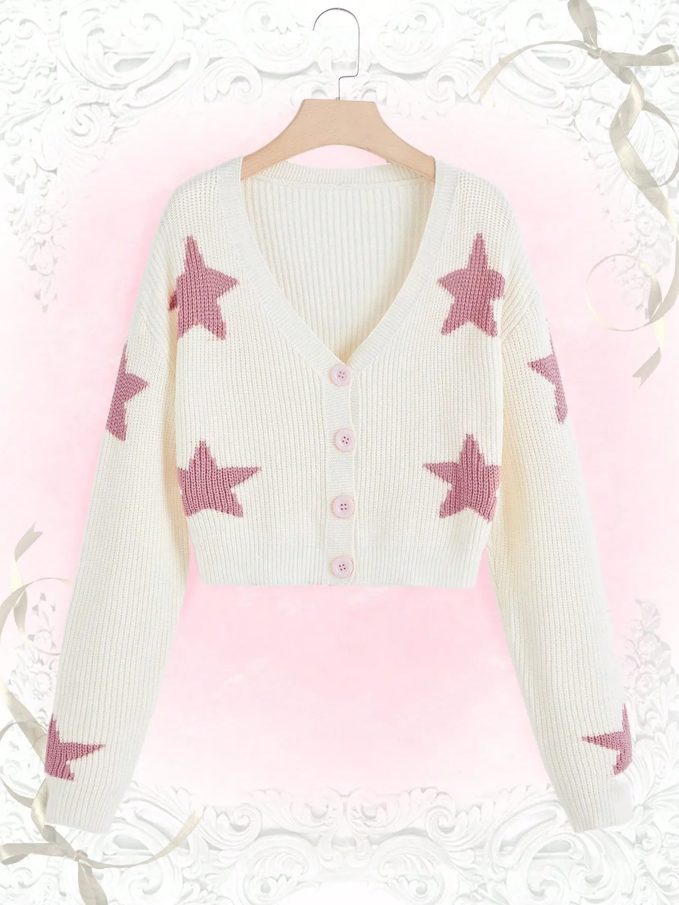 Parien Star Pattern Drop Shoulder Cardigan