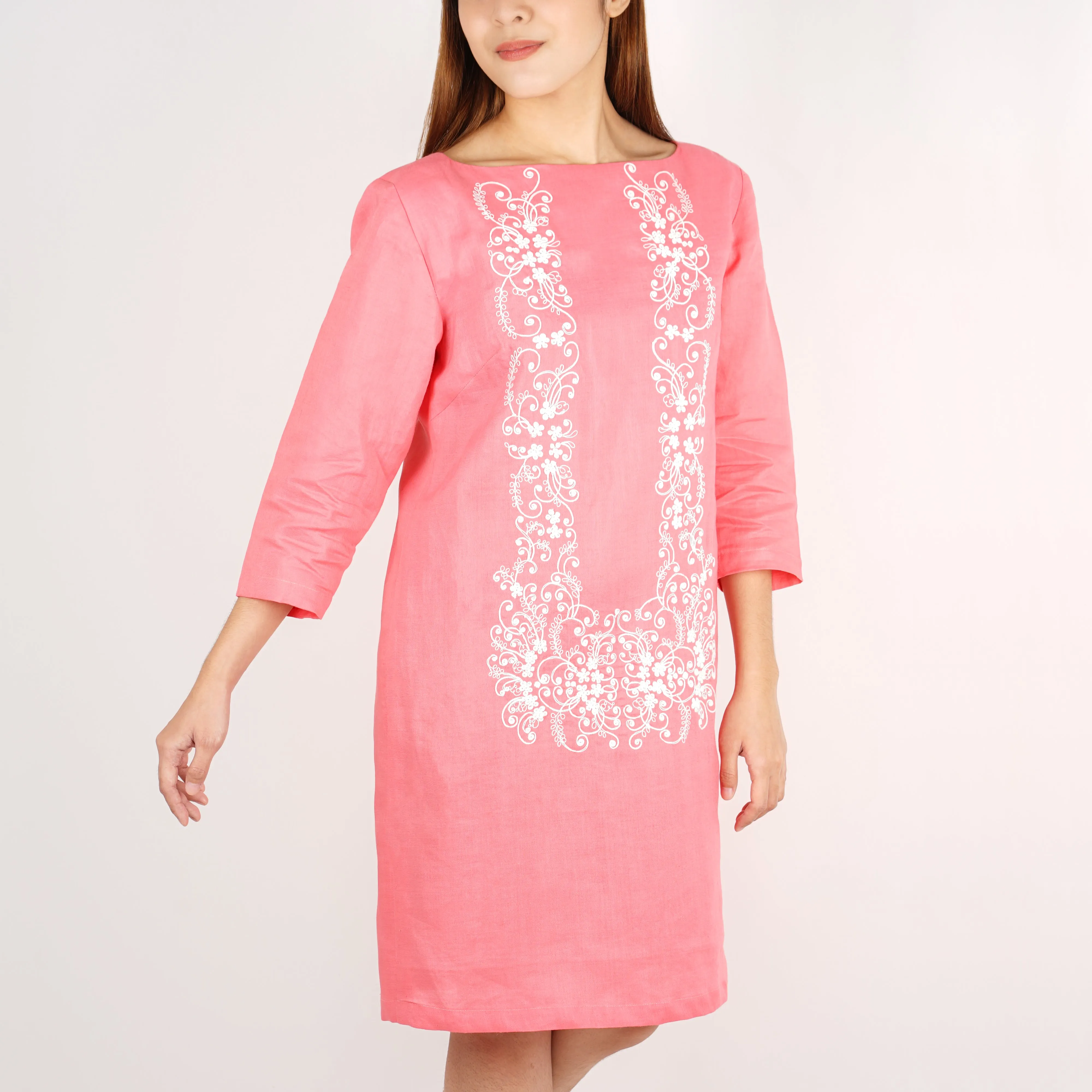 Pitchera Dress with Bullion embroidery 3/4 Sleeves