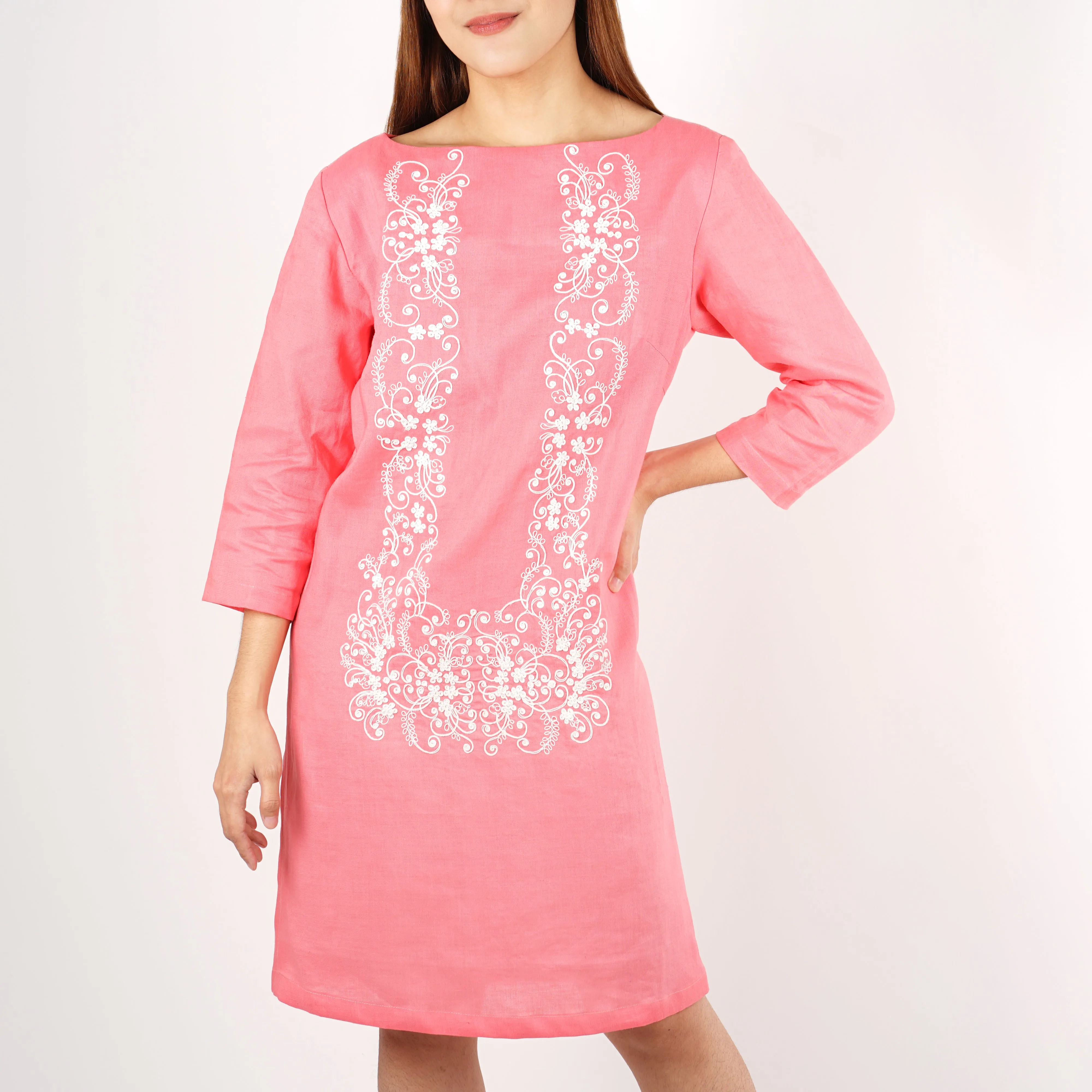 Pitchera Dress with Bullion embroidery 3/4 Sleeves