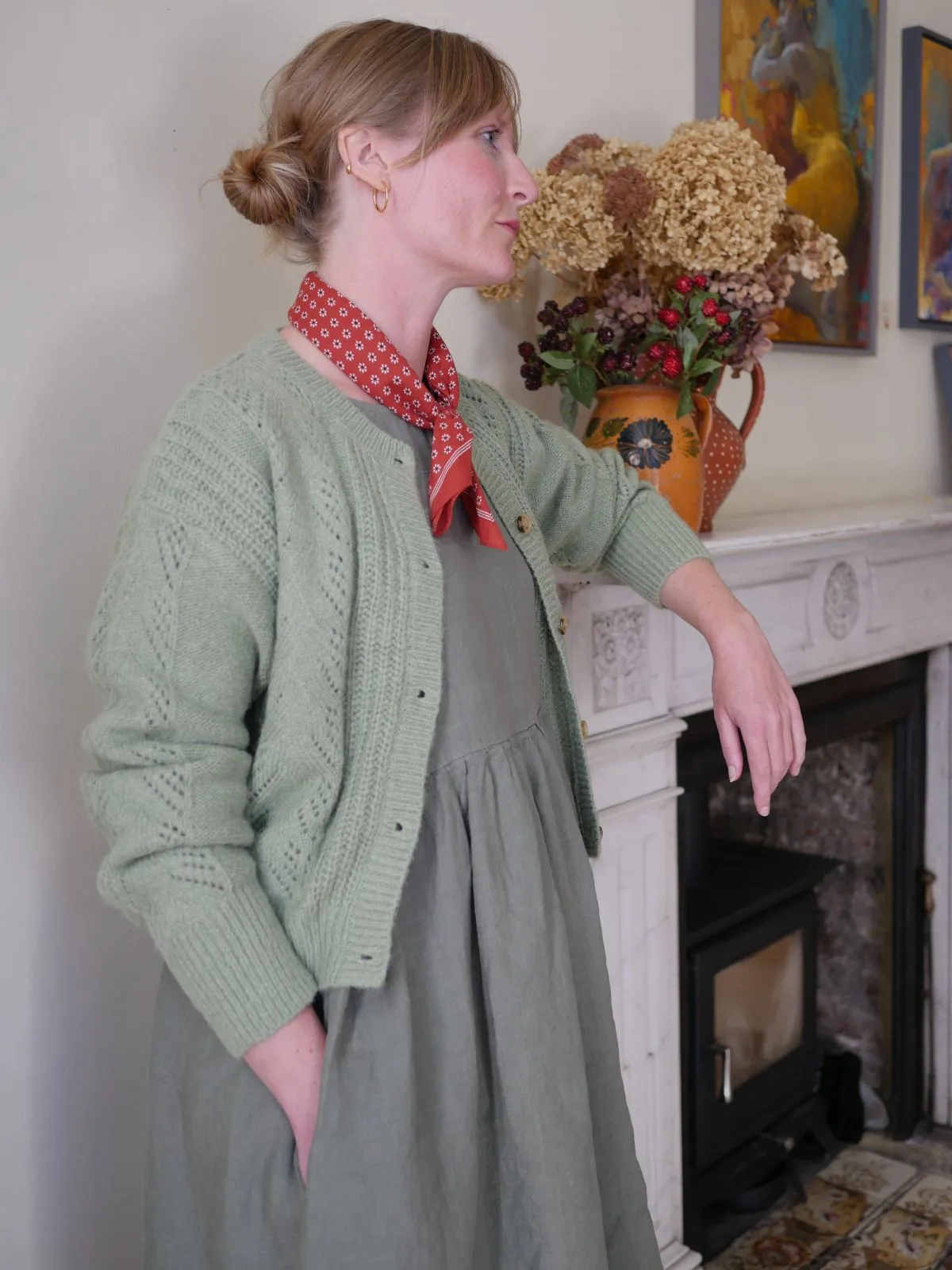 Pointelle Cardigan - Sage