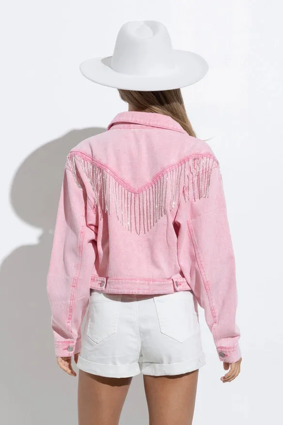 Rhinestone Fringe Jacket - Pink Rodeo