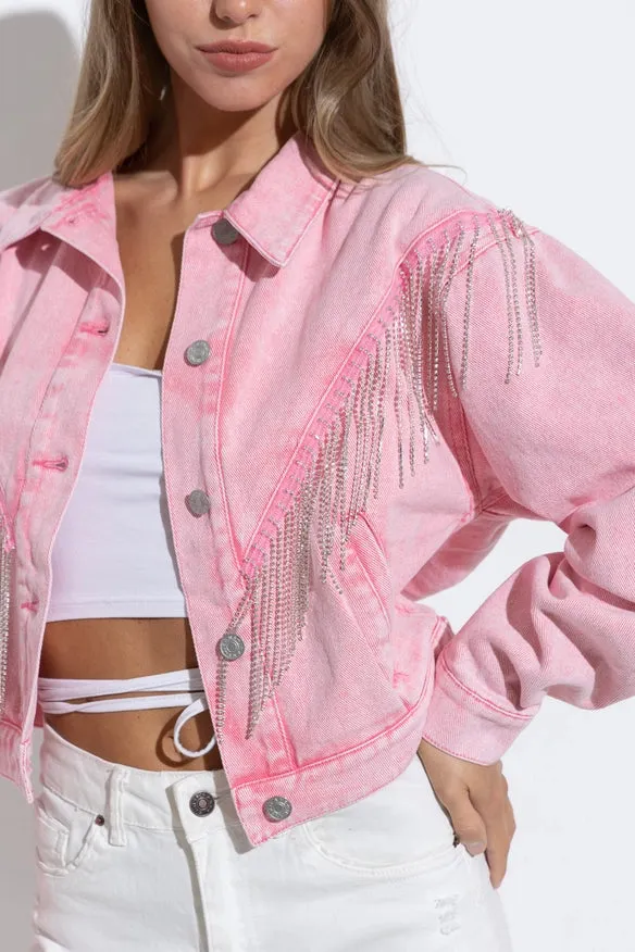 Rhinestone Fringe Jacket - Pink Rodeo