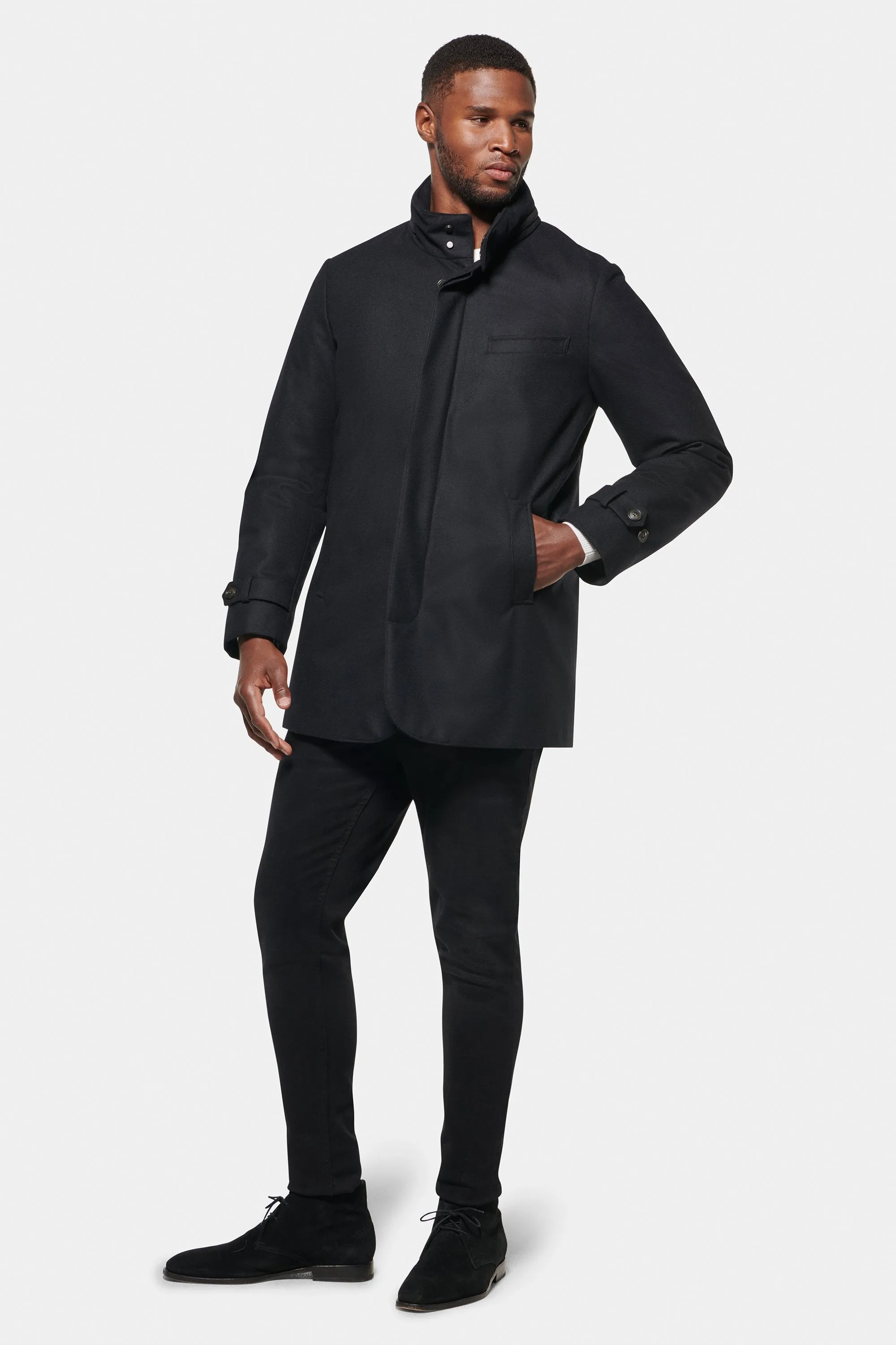 Slim Hooded Stretch Car Coat, Black