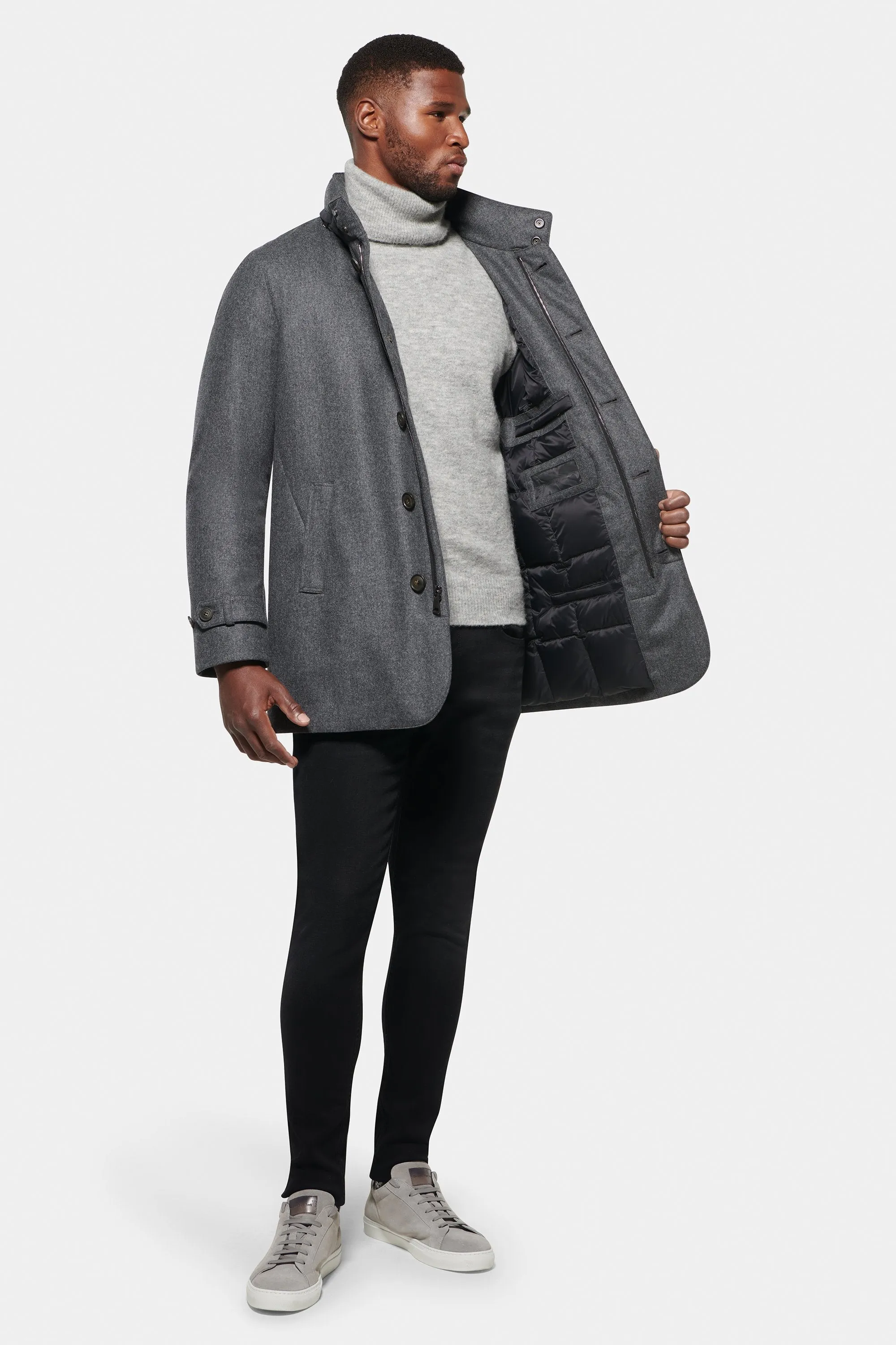 Slim Hooded Stretch Car Coat, Charcoal