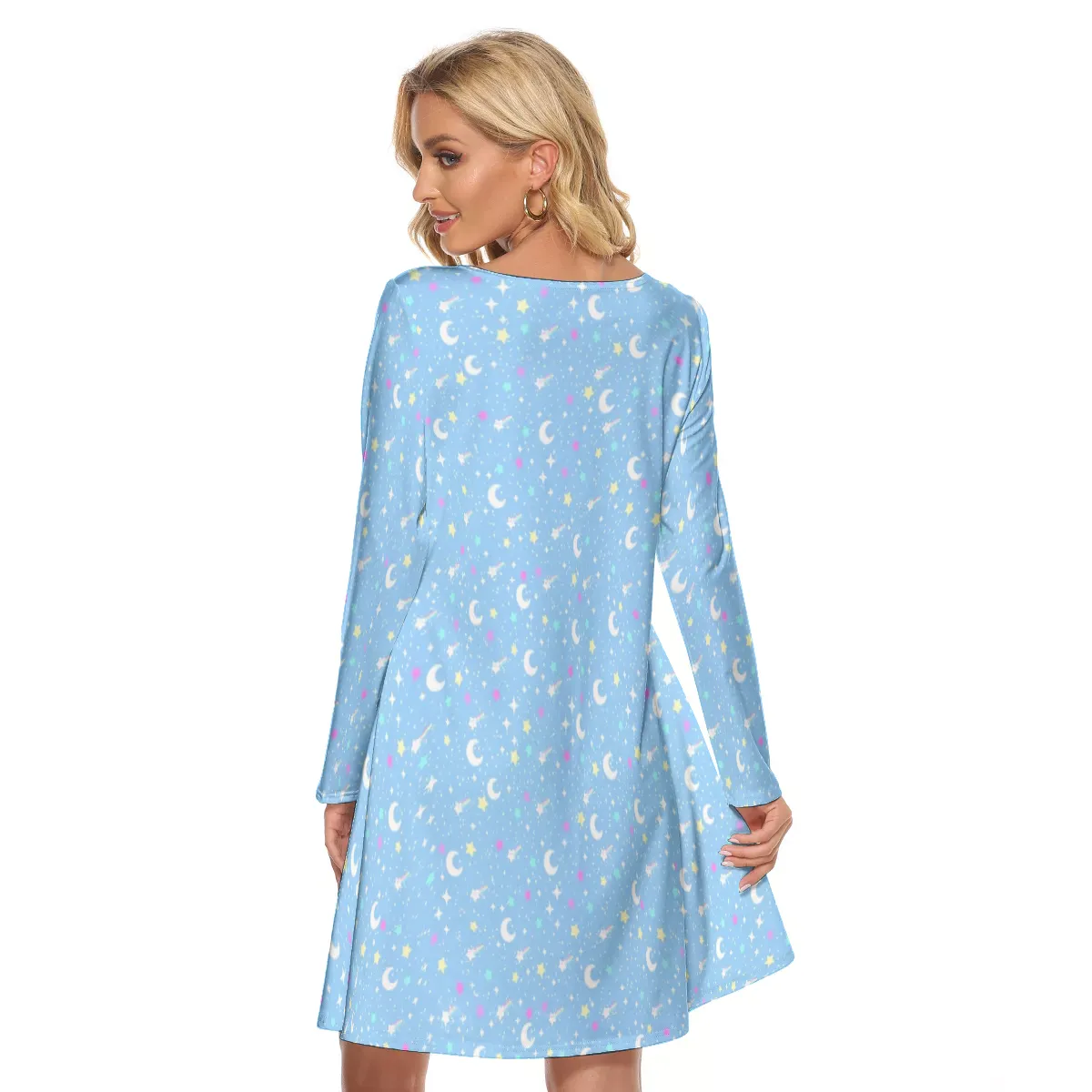 Starry Glitter Blue Crew Neck Dress