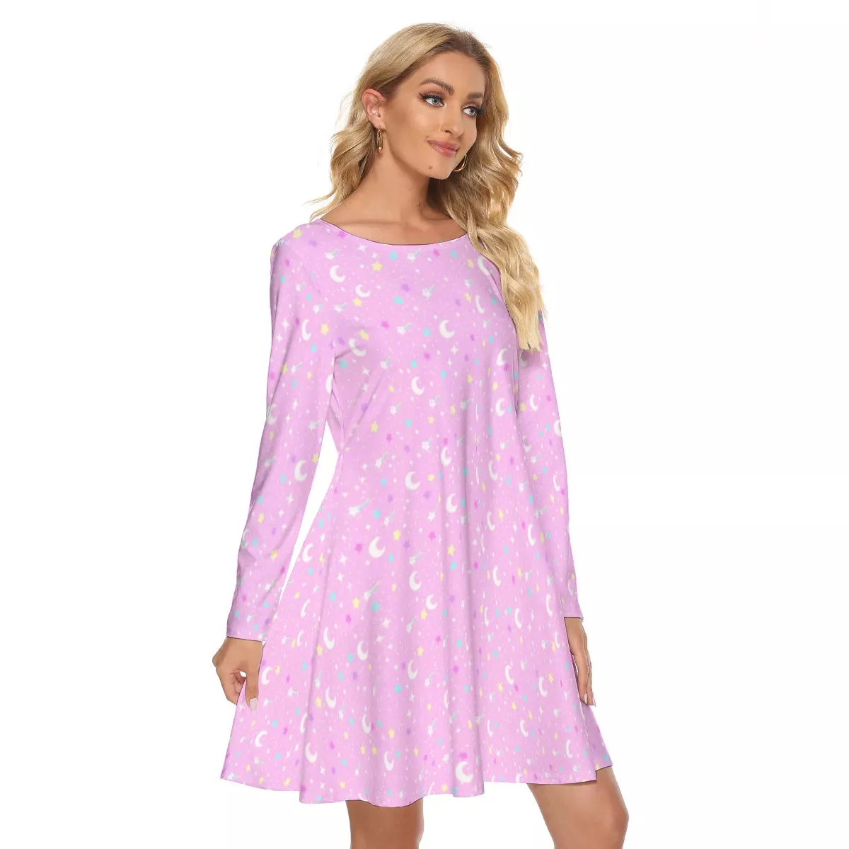 Starry Glitter Pink Crew Neck Dress