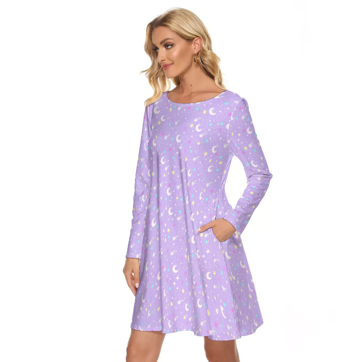 Starry Glitter Purple Crew Neck Dress