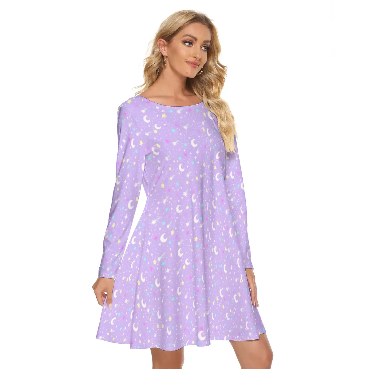 Starry Glitter Purple Crew Neck Dress