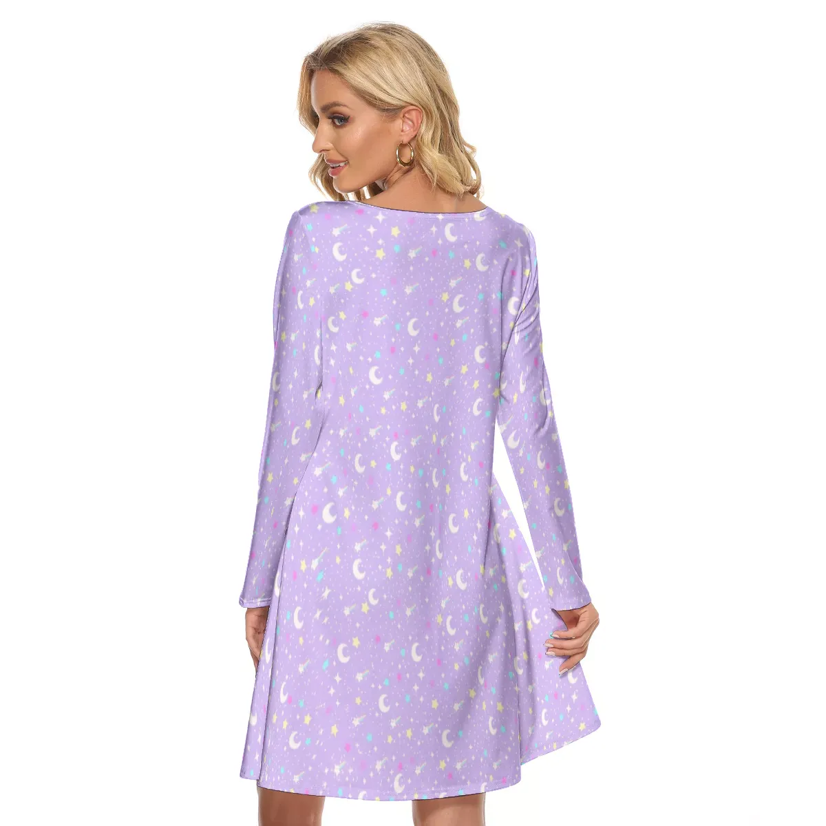 Starry Glitter Purple Crew Neck Dress