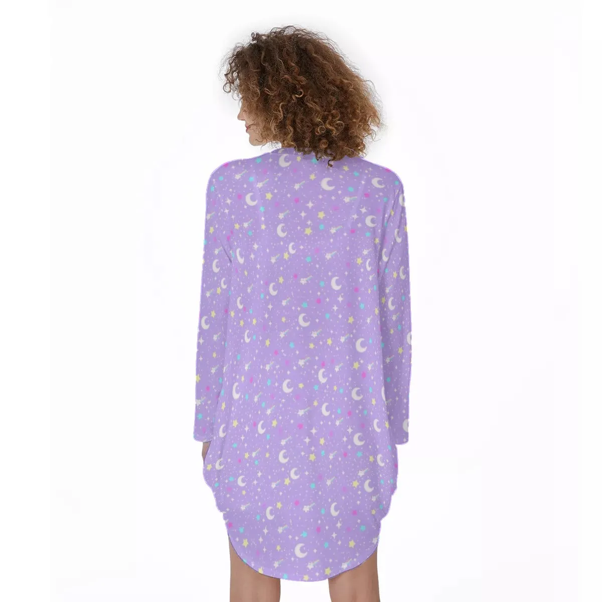 Starry Glitter Purple Long Sleeve Dress With Pockets